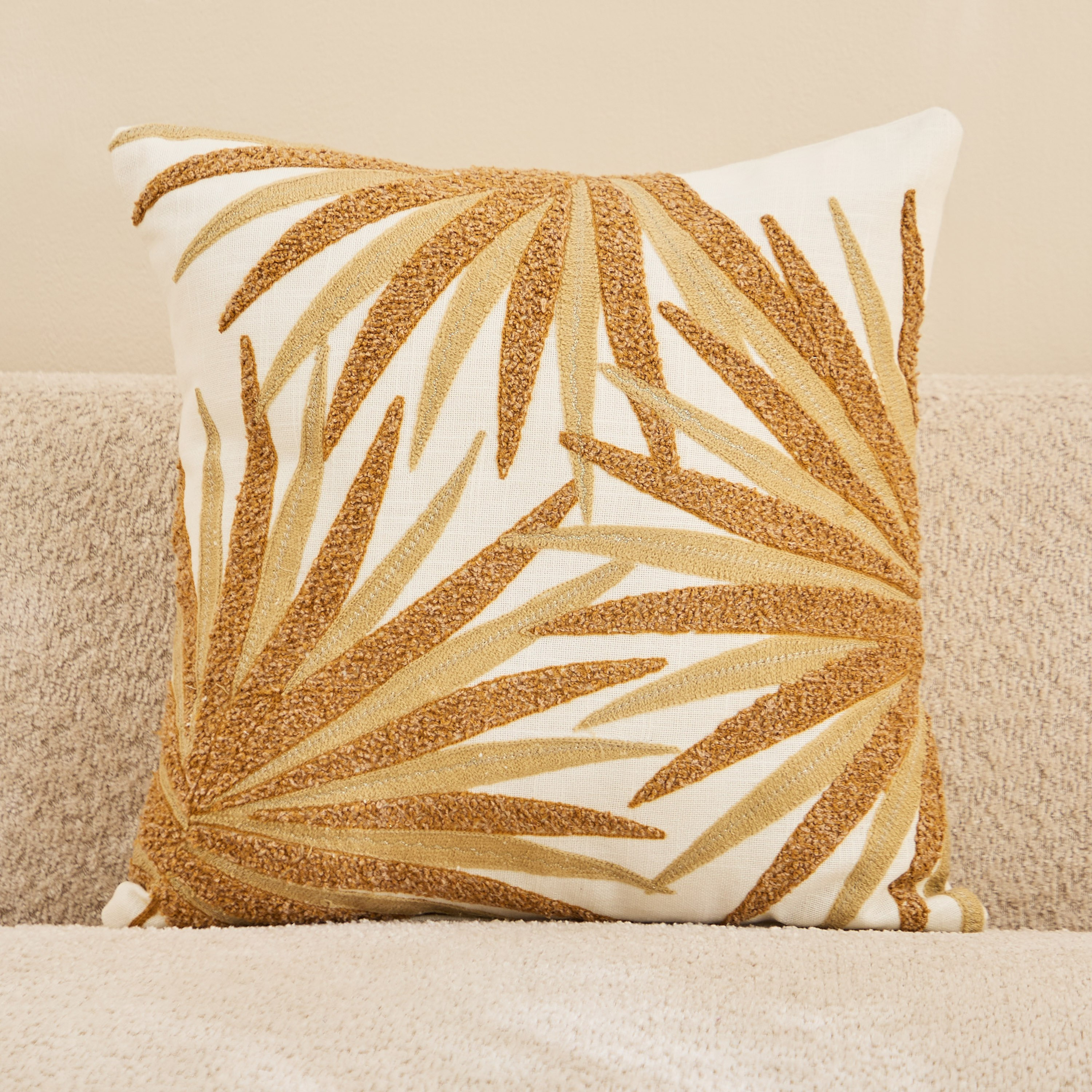 Areca Leaf Embroidered Filled Cushion - 45x45 cm-hbxhomeware-hbxbedroom-image-1