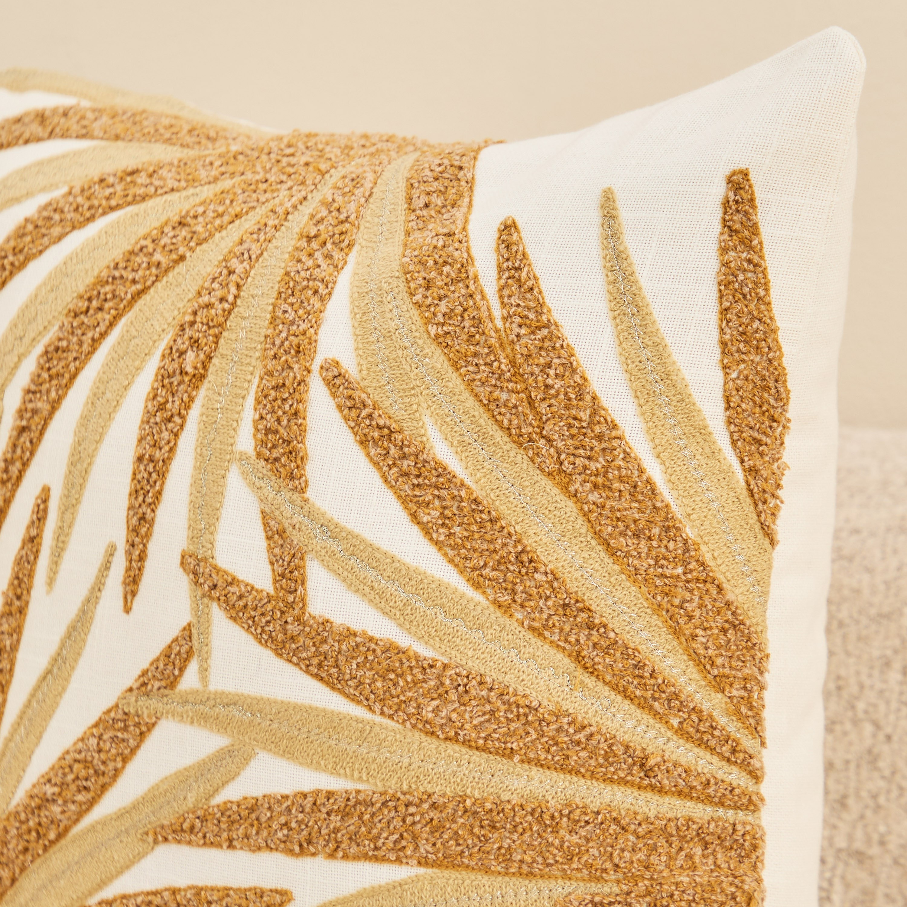 Areca Leaf Embroidered Filled Cushion - 45x45 cm-hbxhomeware-hbxbedroom-image-2