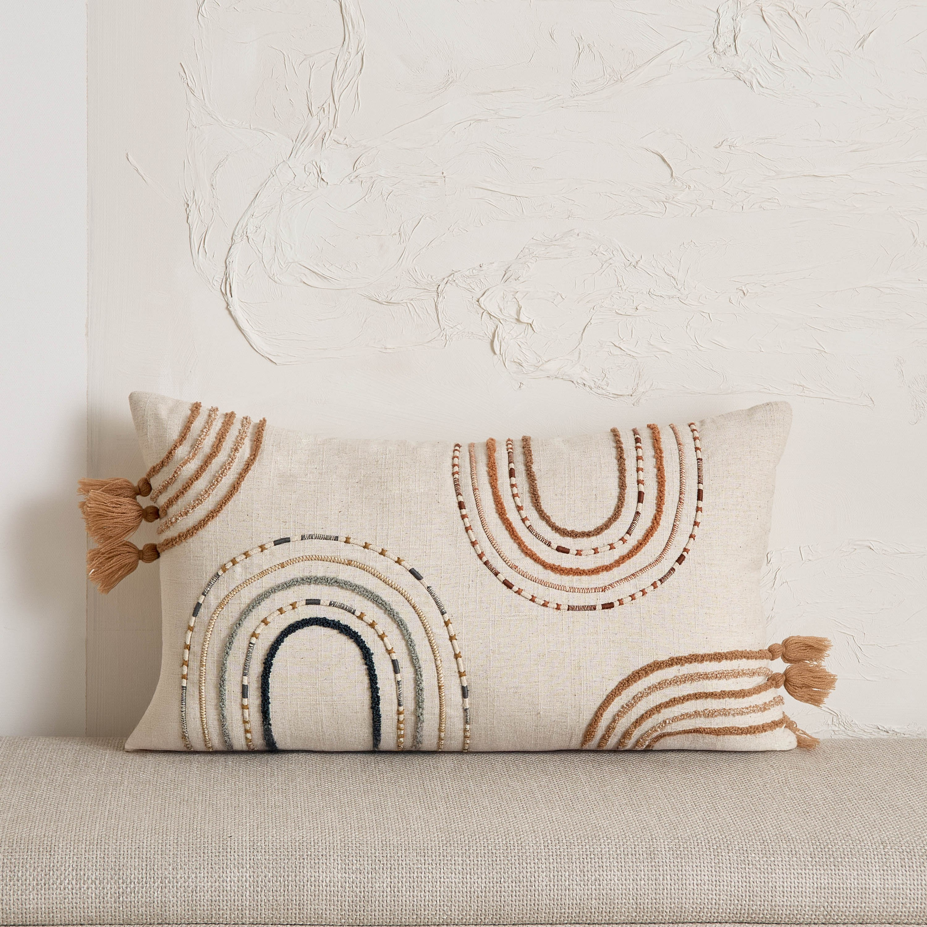 Arterra Tassel Dori Embroidered Filled Cushion - 35x60 cm-hbxhomeware-hbxkidsandyouth-image-1