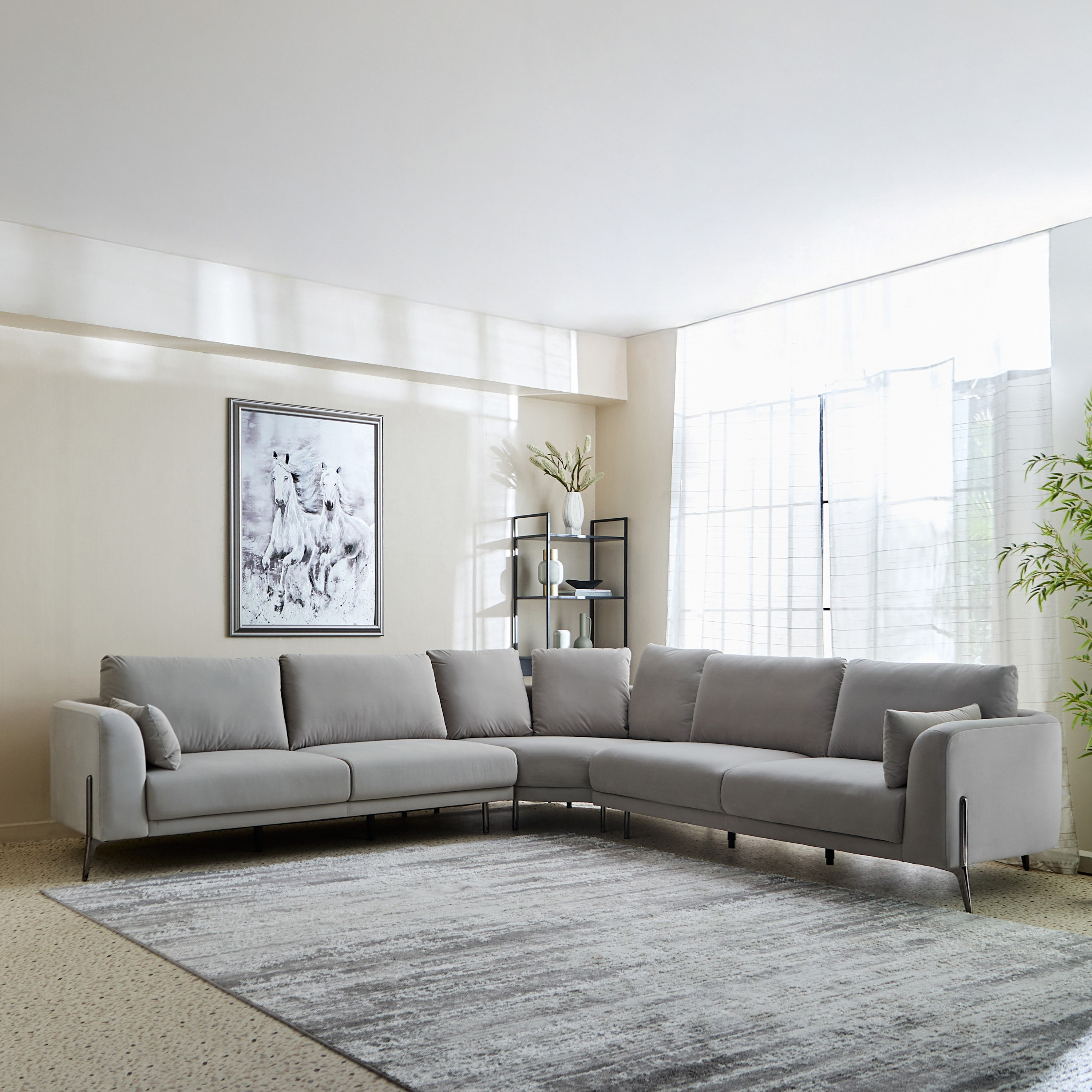 Zurich 5-Seater Fabric Sectional Corner Sofa with 2 Cushions-hbxlivingroom-sofasandarmchairs-cornersofas-image-1