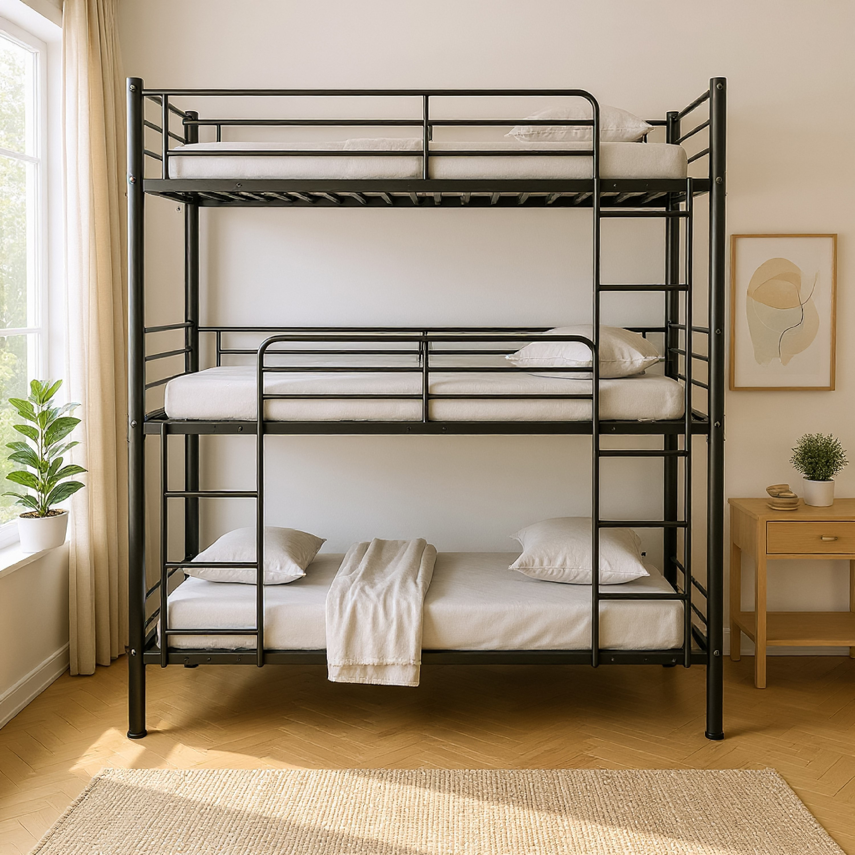 Movo Coda Triple Bunk Metal Single Bed With Ladder - 90x200 cm