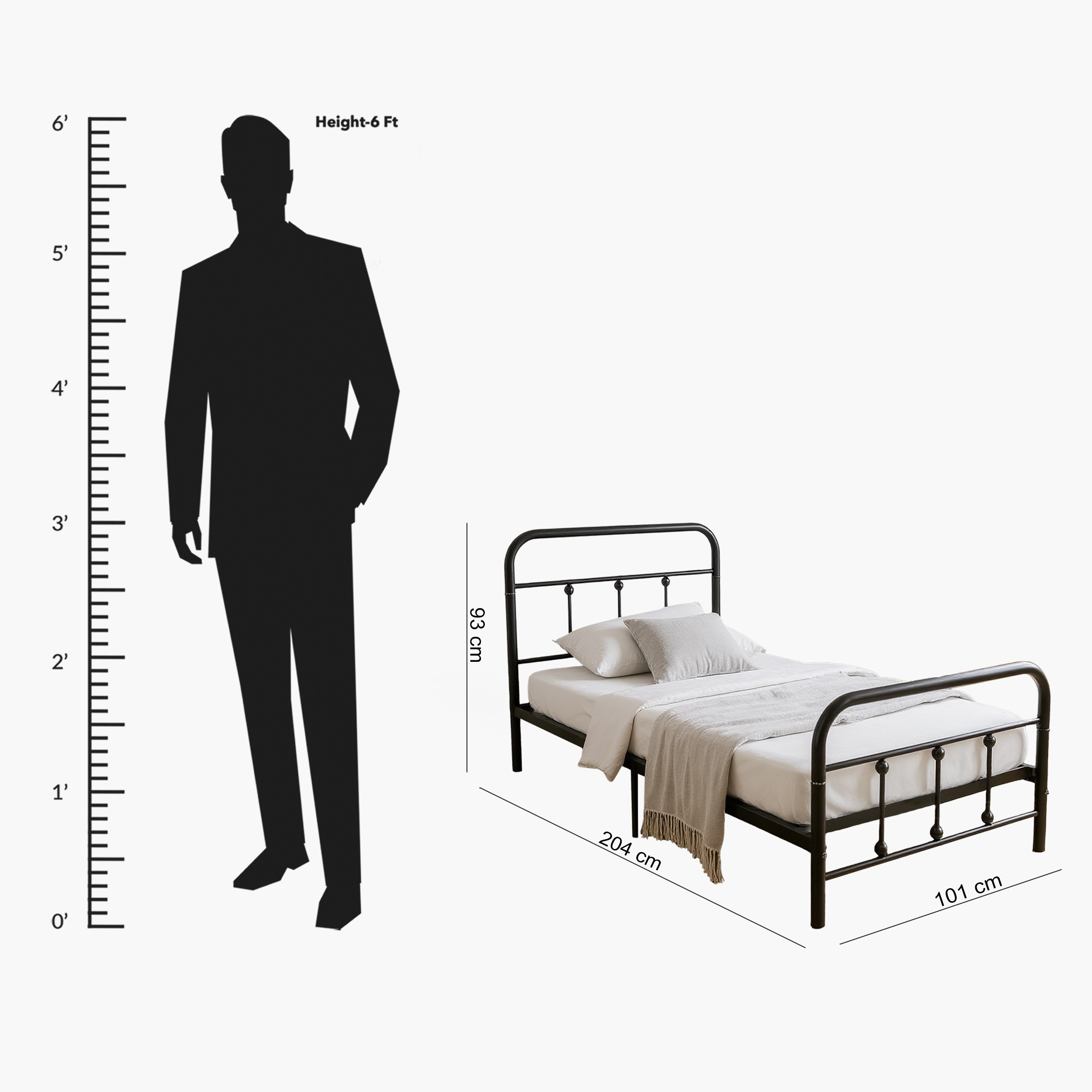 Movo Arcadia Metal Single Bed - 90x200 cm-hbxfurniture-bedsandbedsets-beds-single-image-6