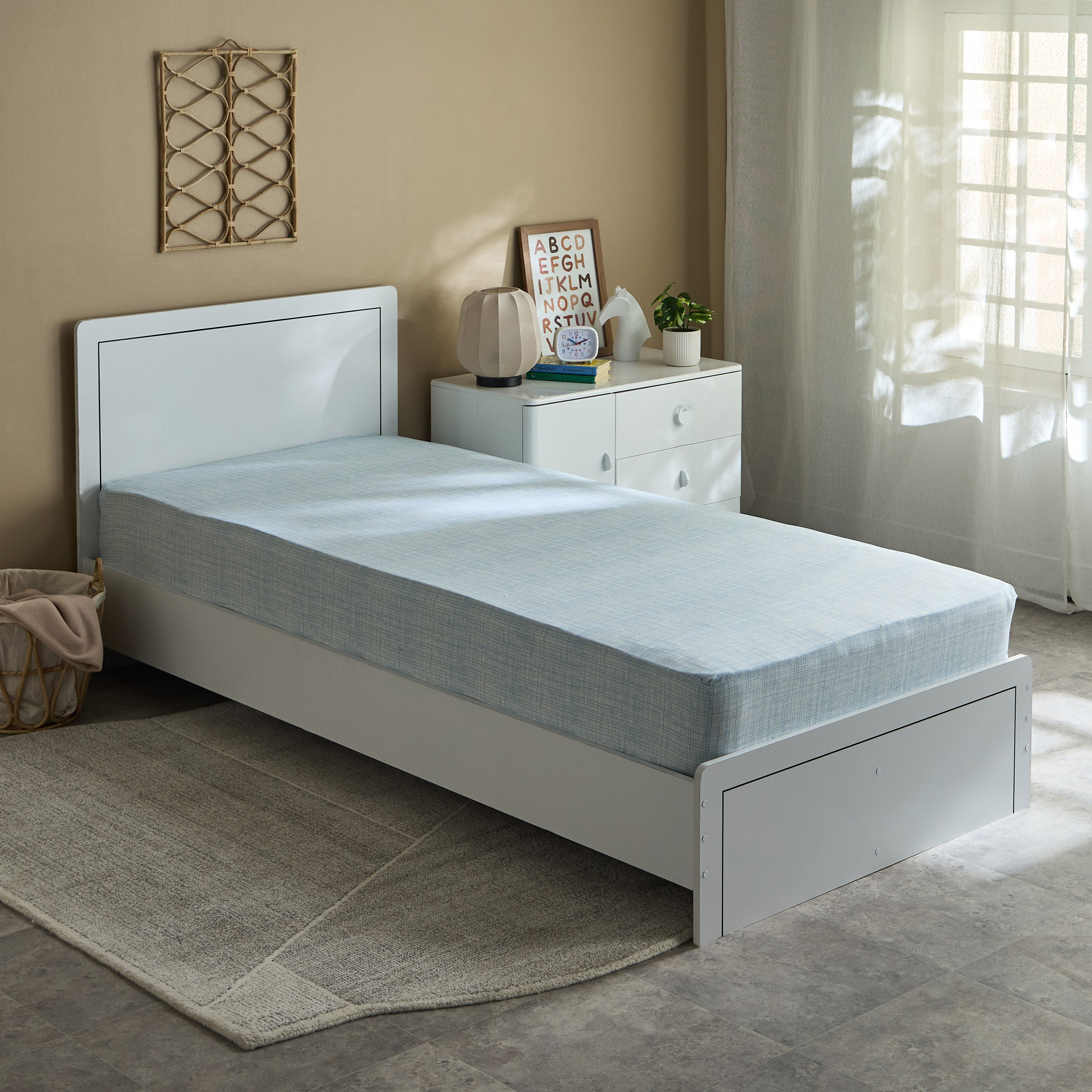 Tom Slumber Criss Cross Single Cotton Fitted Sheet - 90x200+25 cm-hbxhomeware-hbxkidsandyouth-image-2