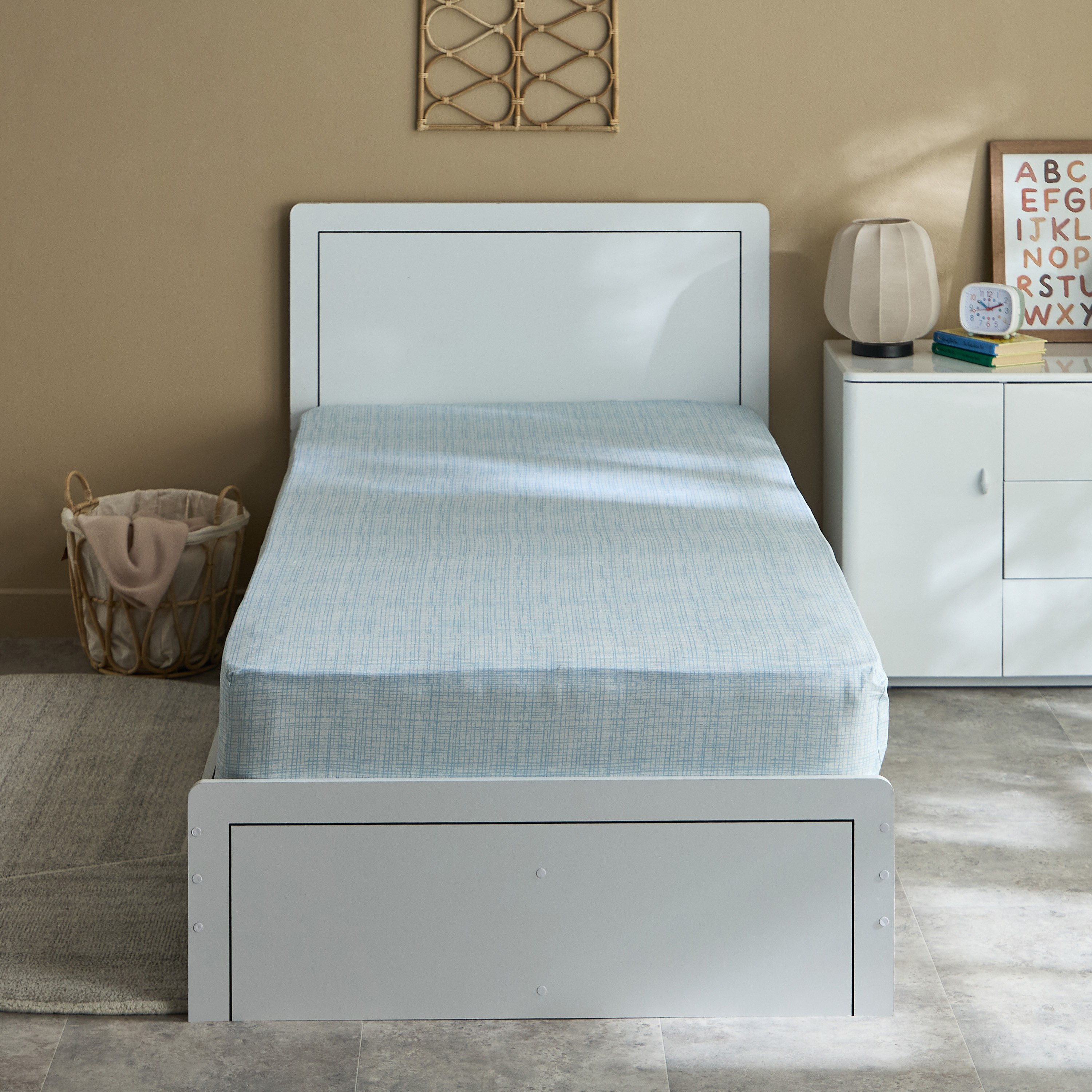 Tom Slumber Criss Cross Single Cotton Fitted Sheet - 90x200+25 cm-hbxhomeware-hbxkidsandyouth-image-3