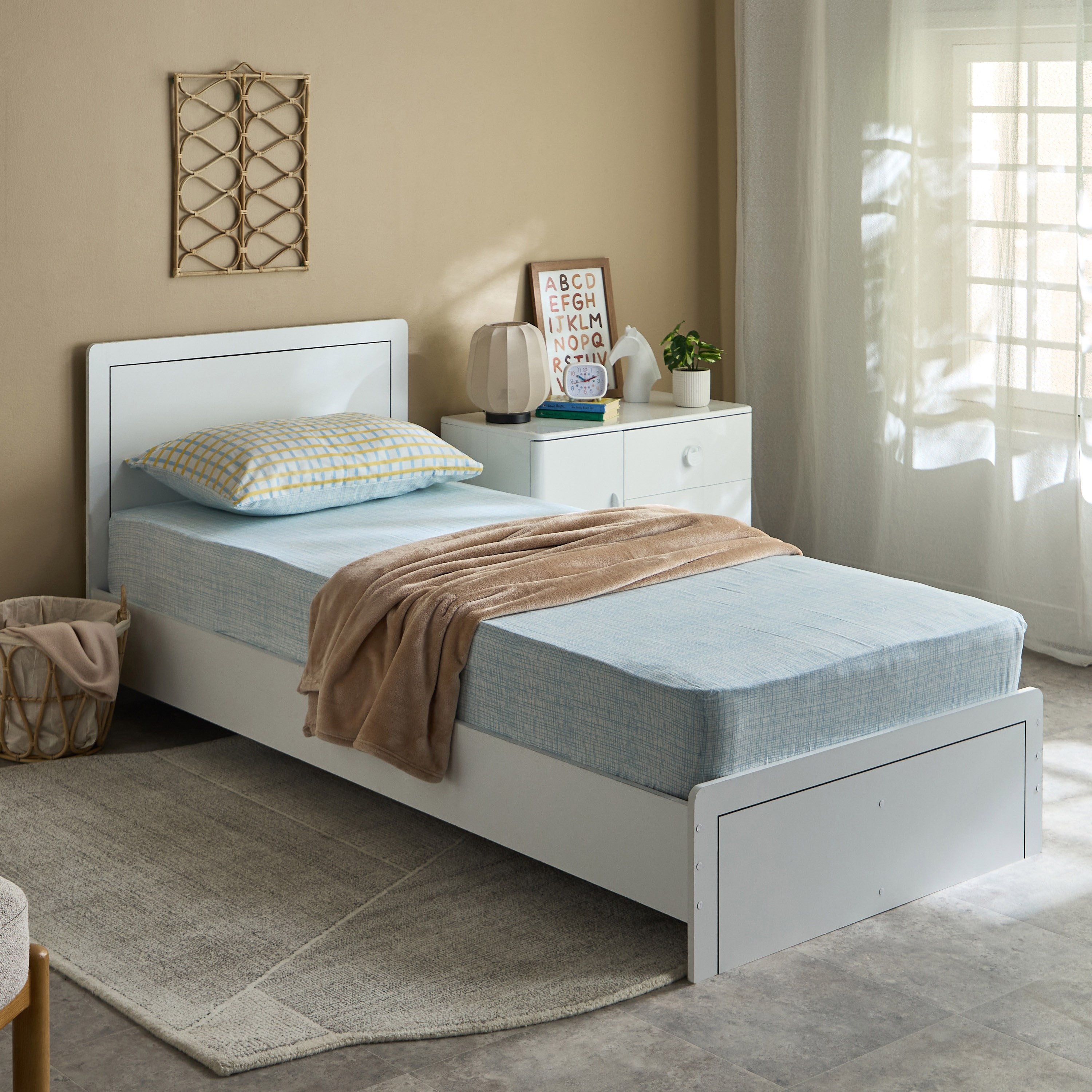 Tom Slumber Criss Cross Single Cotton Fitted Sheet - 90x200+25 cm-hbxhomeware-hbxkidsandyouth-image-7