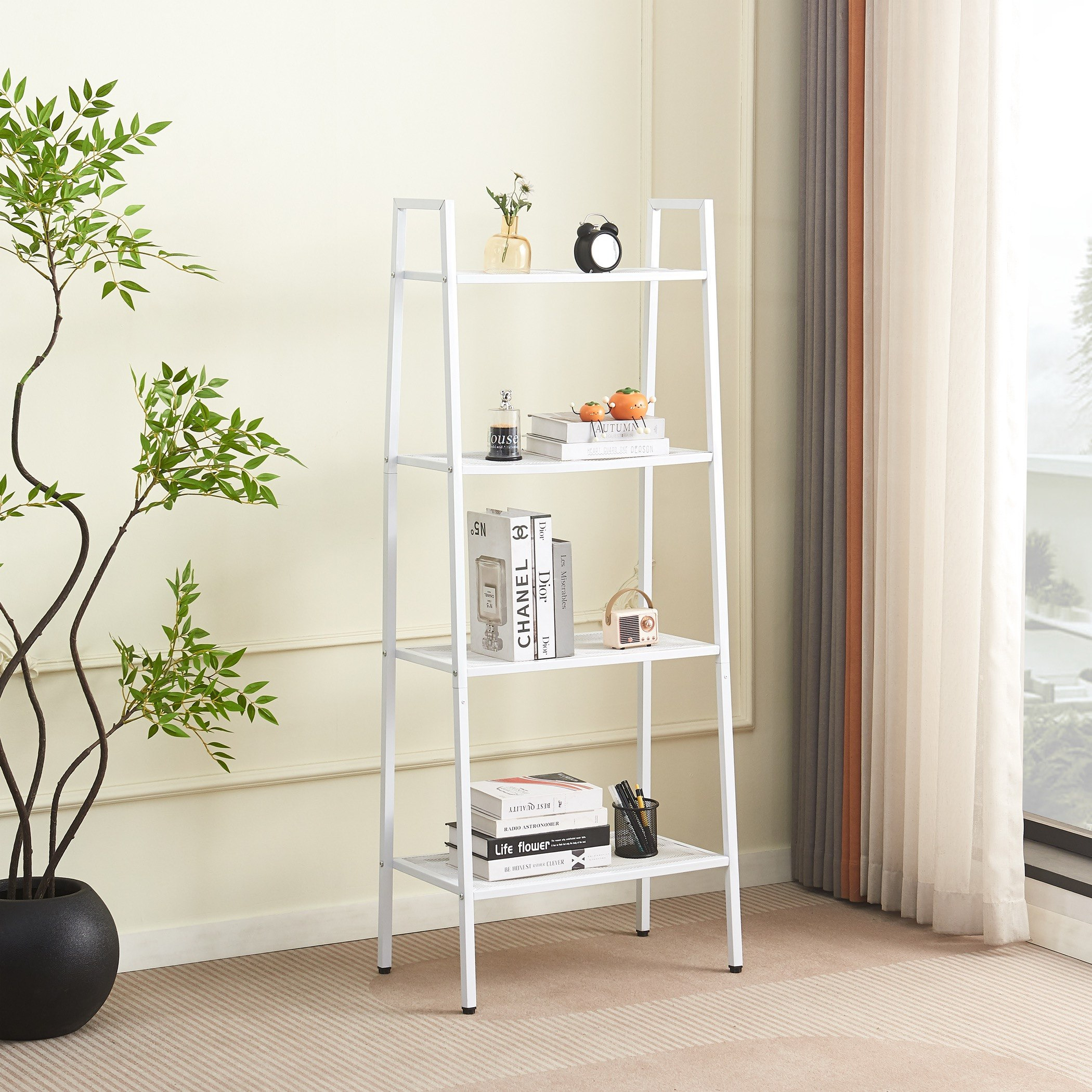 Simon 4-Tier Ladder Bookshelf Plant Stand-hbxfurniture-office-bookcases-image-1