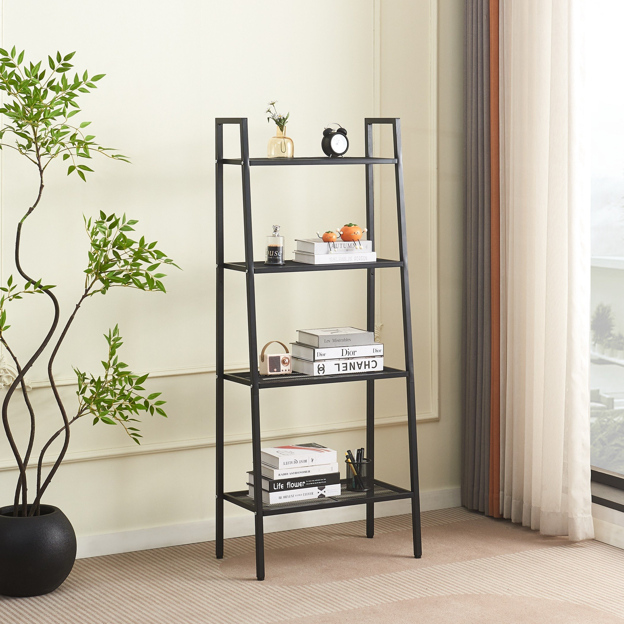 Simon 4-Tier Ladder Bookshelf Plant Stand-hbxfurniture-office-bookcases-image-1
