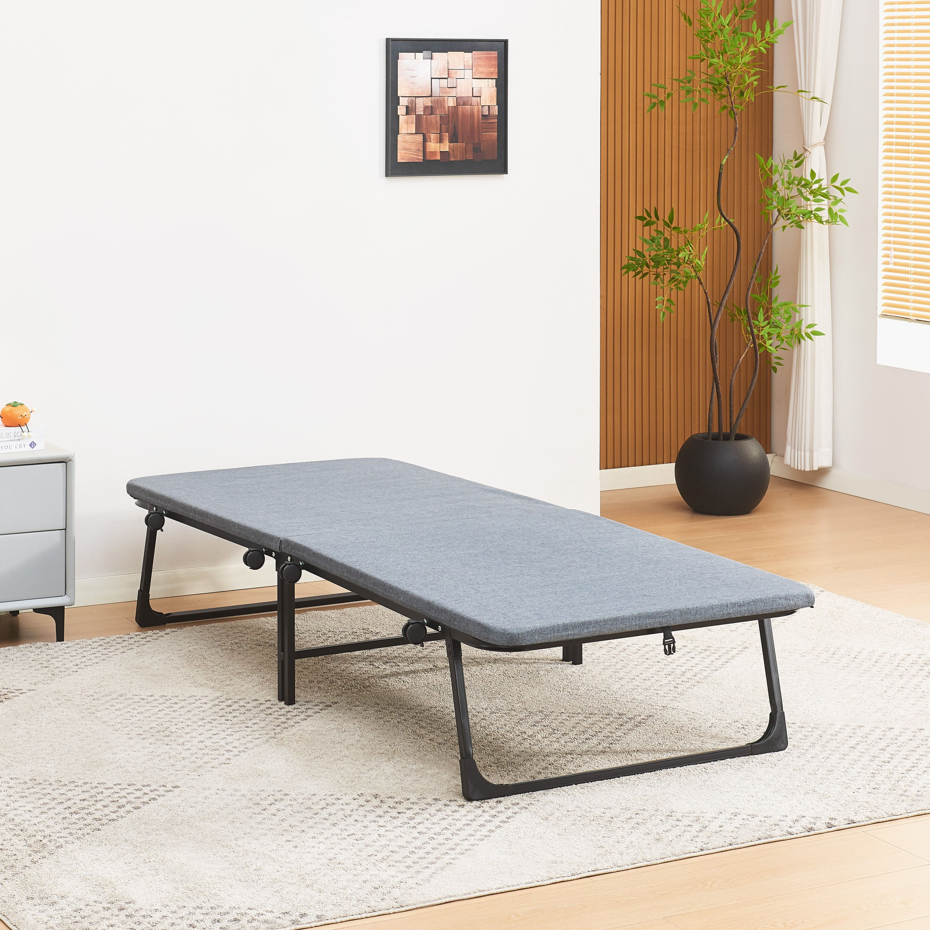 Movo Jazz Foldable Metal Guest Single Bed with Mattress - 80x190 cm-hbxfurniture-bedsandbedsets-daybeds-image-2