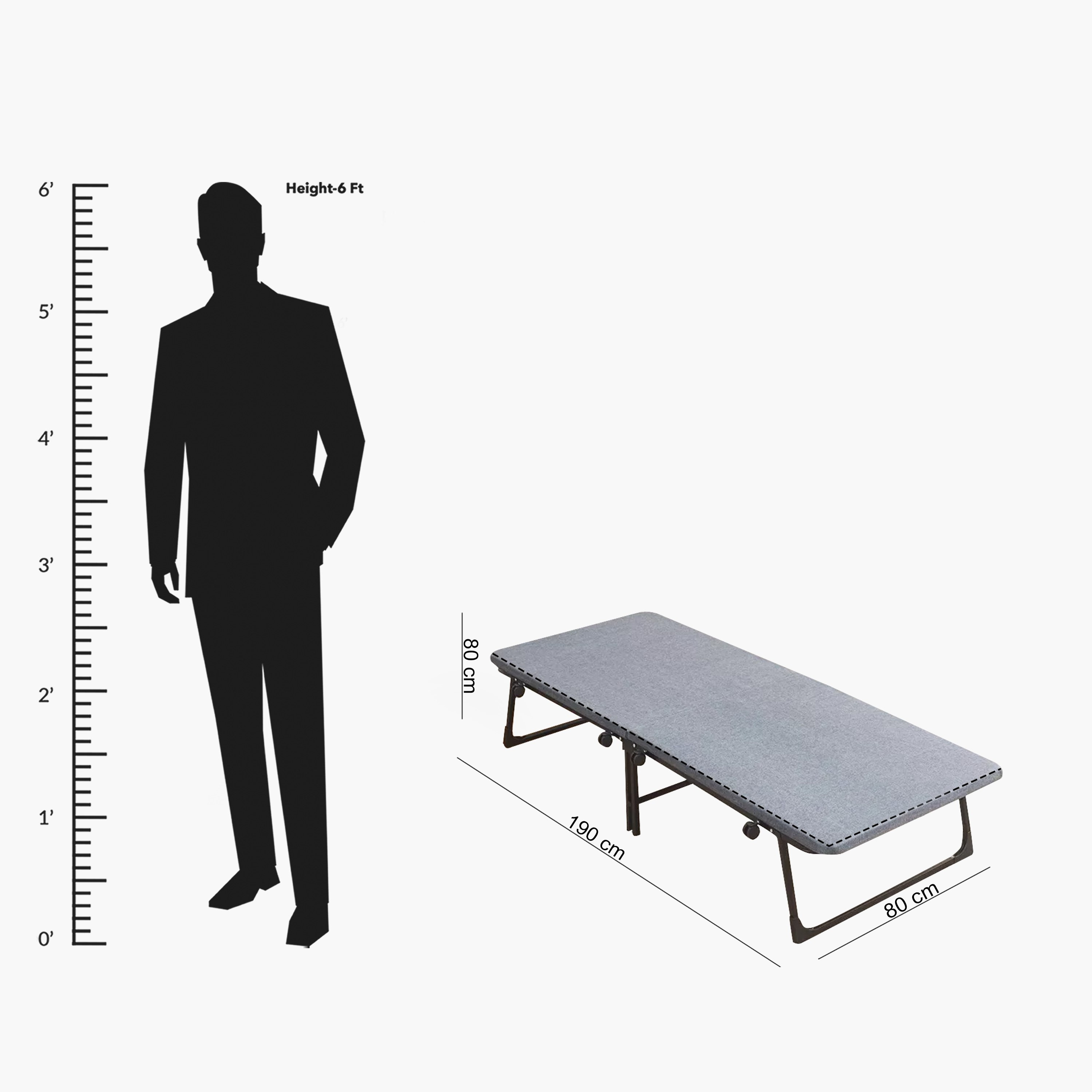 Movo Jazz Foldable Metal Guest Single Bed with Mattress - 80x190 cm-hbxfurniture-bedsandbedsets-daybeds-image-8