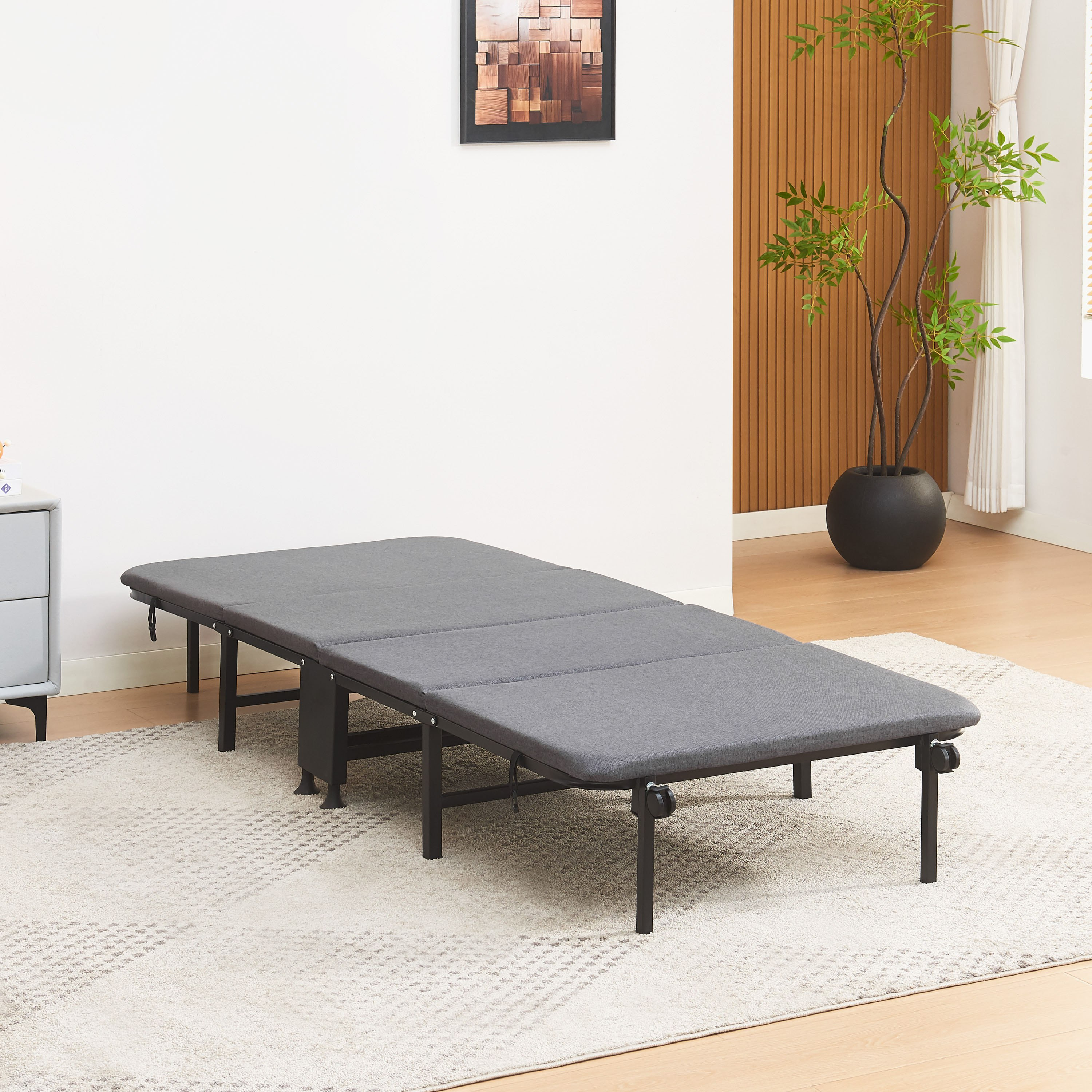 Movo Coda Day Foldable Metal Guest Single Bed with Mattress - 80x190 cm-hbxfurniture-bedsandbedsets-daybeds-image-2