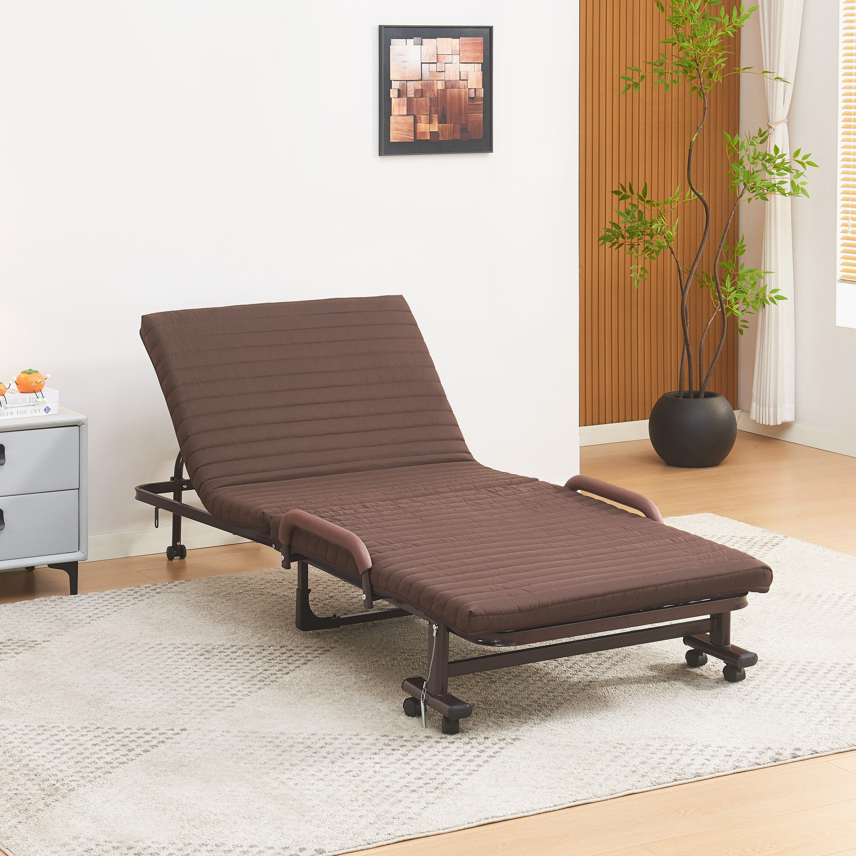 Movo Havana Folding Adjustable Metal Single Bed with Mattress - 80x190 cm-hbxfurniture-bedsandbedsets-daybeds-image-2