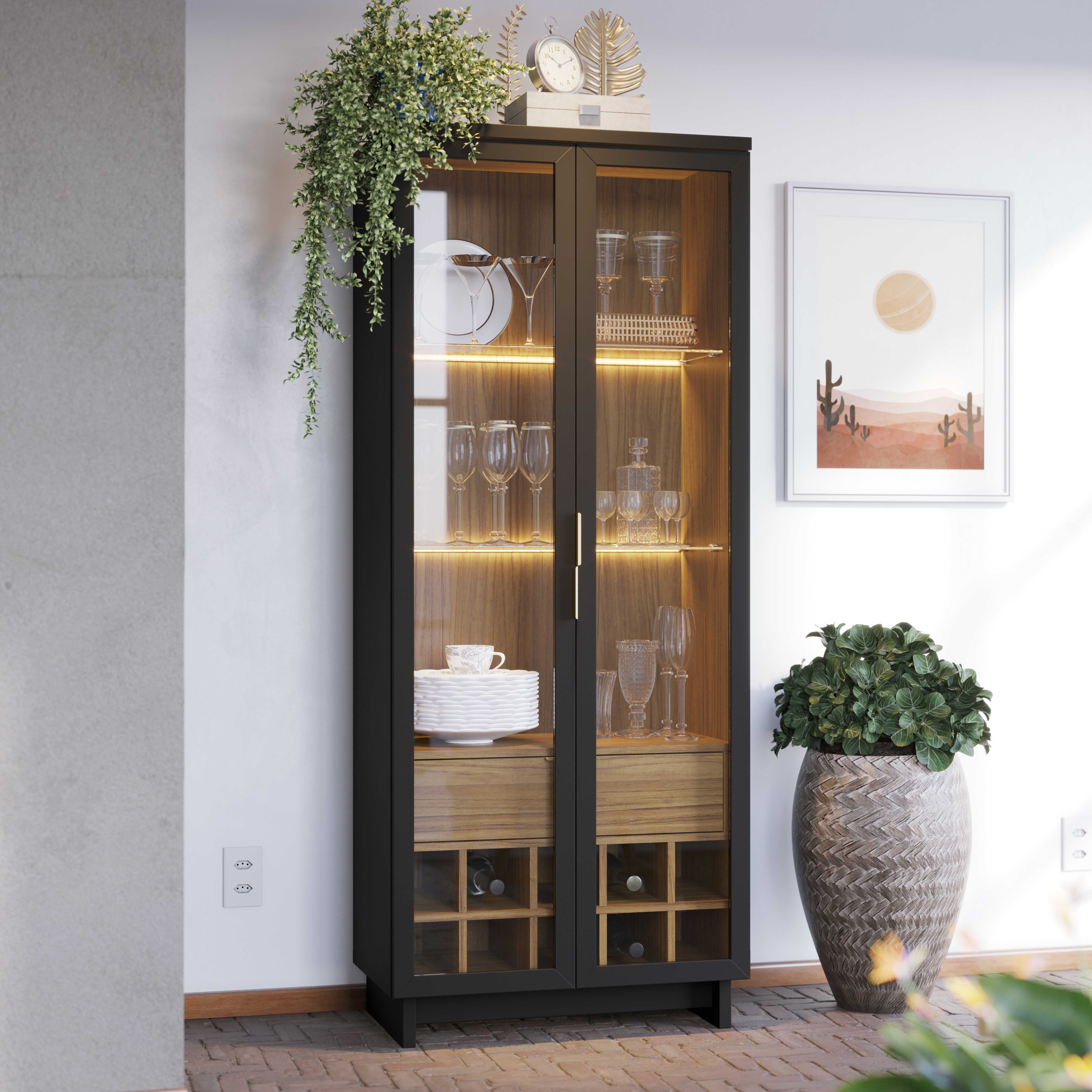 Volca 2-Door Curio Cabinet with LED Light