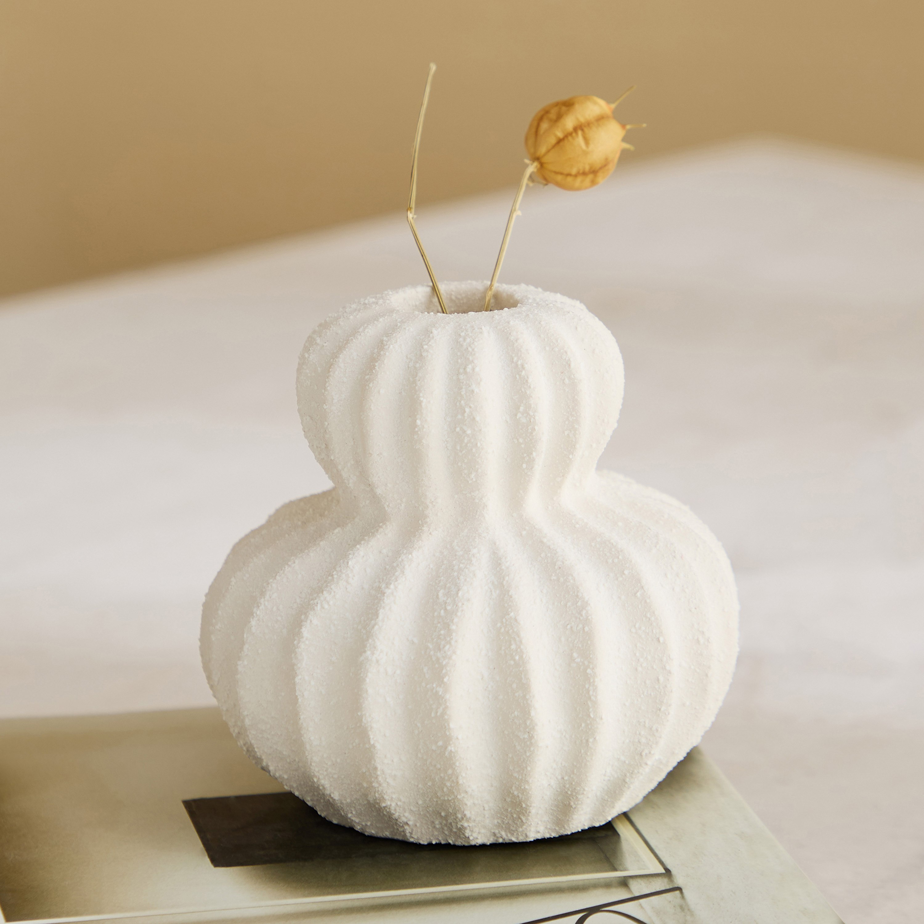 Sansa Roma Ceramic Textured Vase - 10.3x10.3x10.3 cm-hbxbedroom-decorandaccessories-vases-image-1