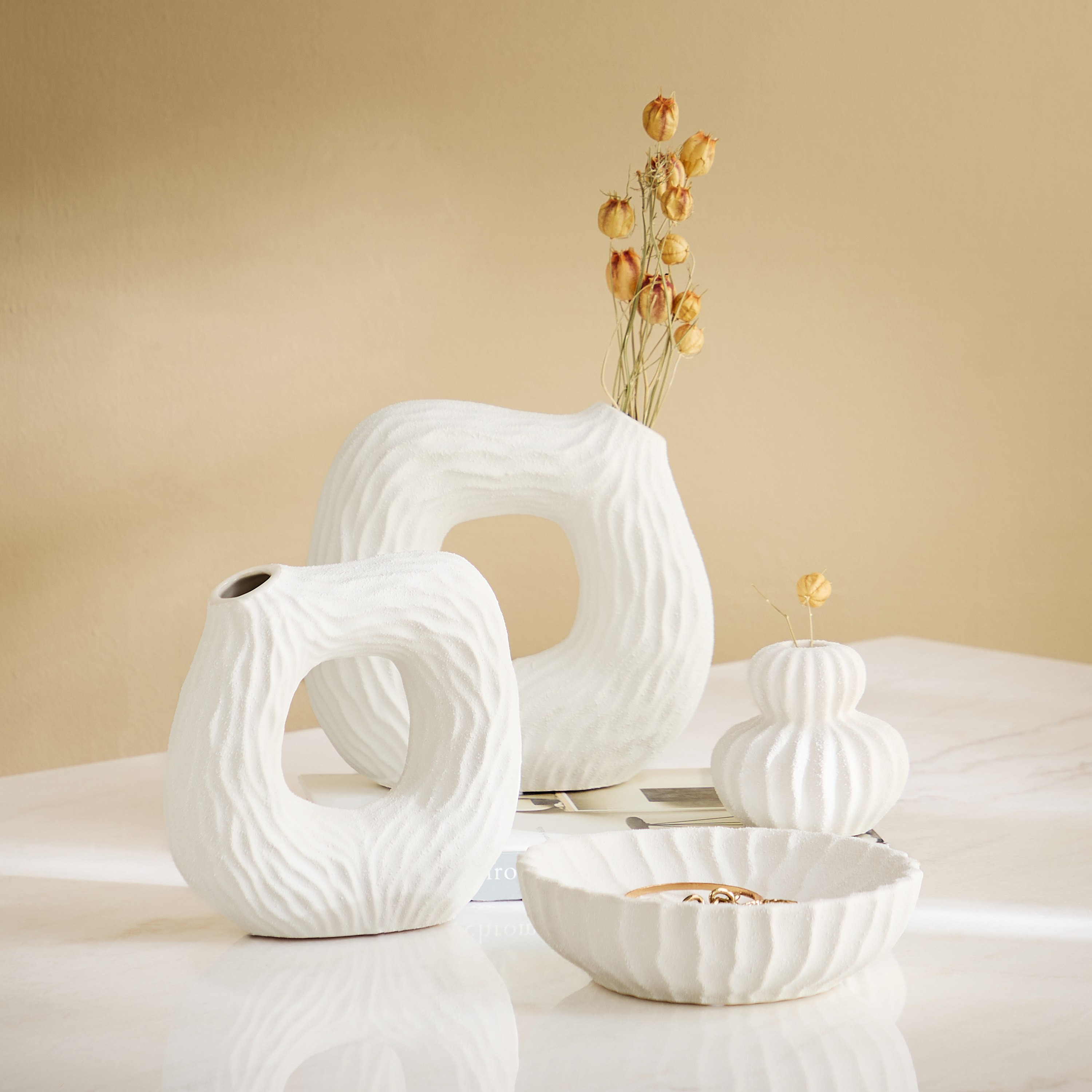 Sansa Roma Ceramic Textured Vase - 10.3x10.3x10.3 cm-hbxbedroom-decorandaccessories-vases-image-4