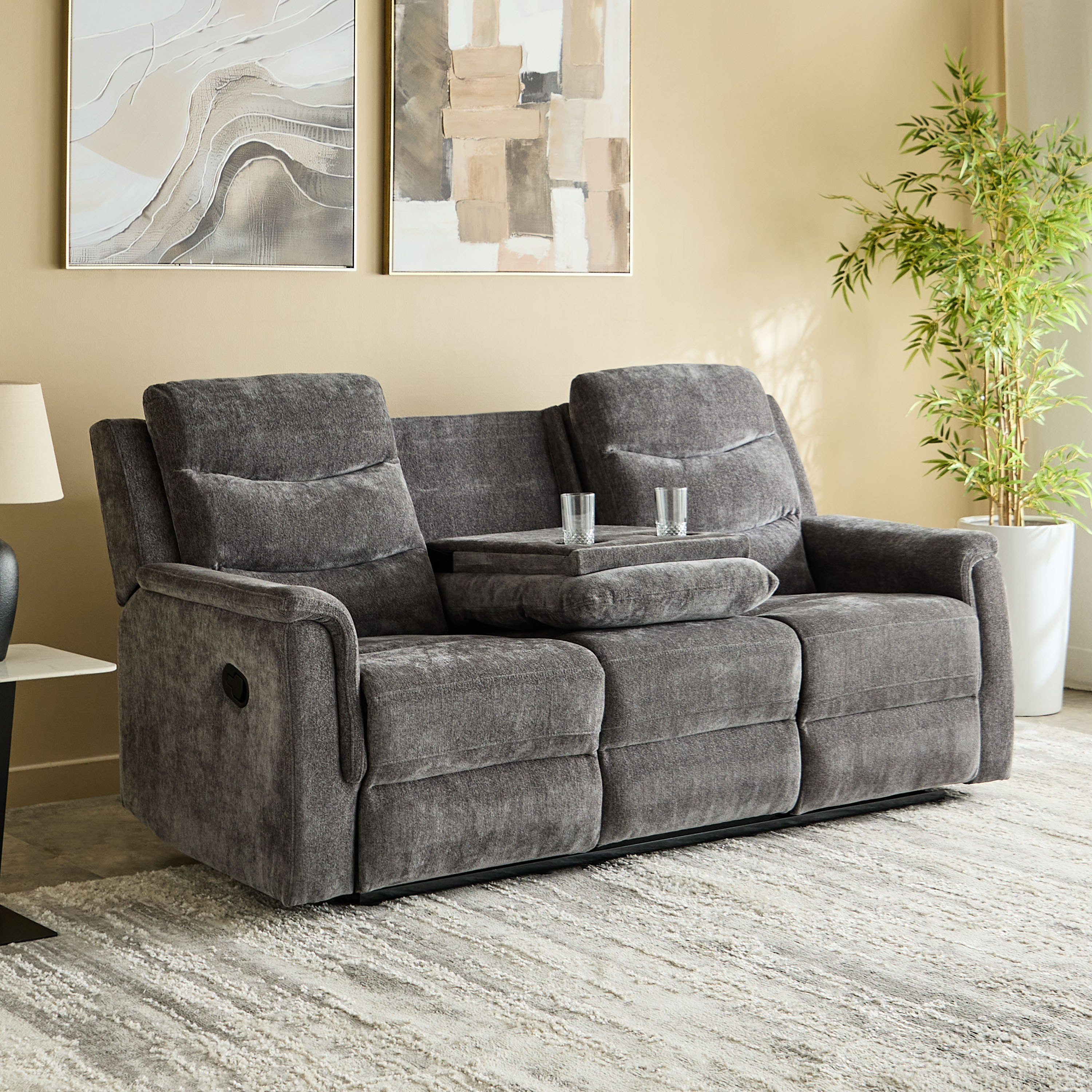 Vatican 3-Seater Fabric Recliner Sofa with Dropdown Table-hbxfurniture-sofasandarmchairs-reclinersofas-image-2