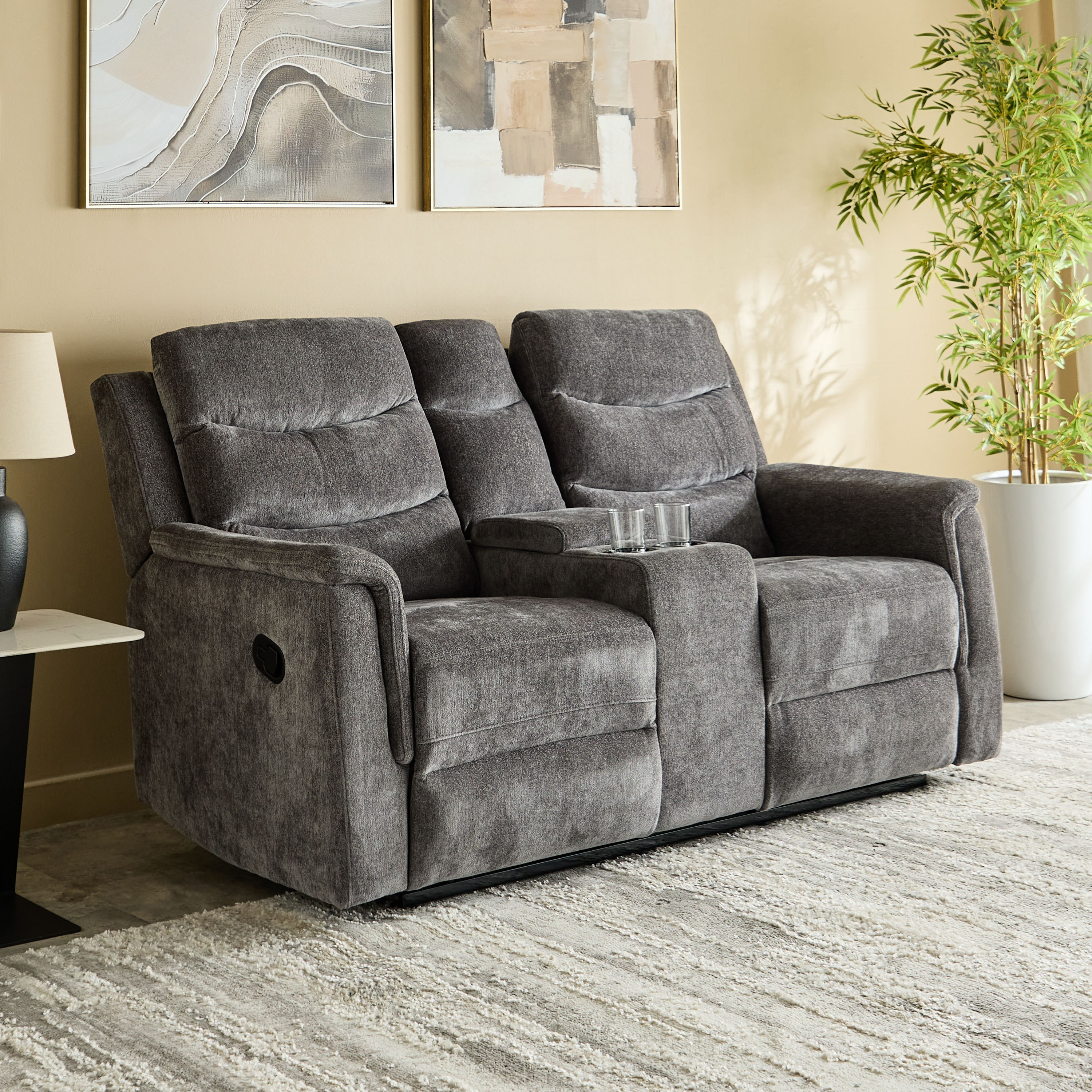 Vatican 2-Seater Fabric Recliner Sofa with Console and Cup Holders-hbxfurniture-sofasandarmchairs-reclinersofas-image-1