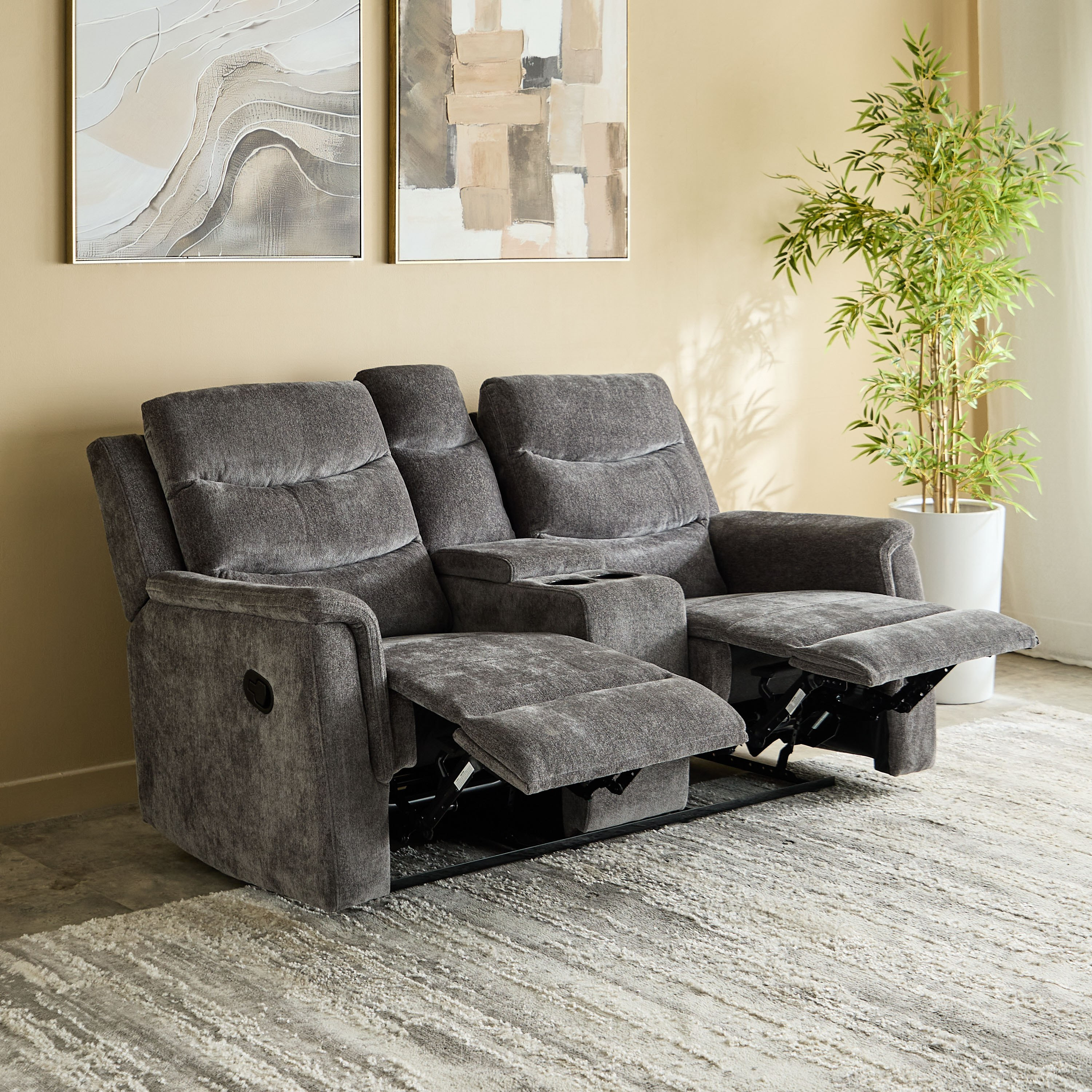 Vatican 2-Seater Fabric Recliner Sofa with Console and Cup Holders-hbxfurniture-sofasandarmchairs-reclinersofas-image-2