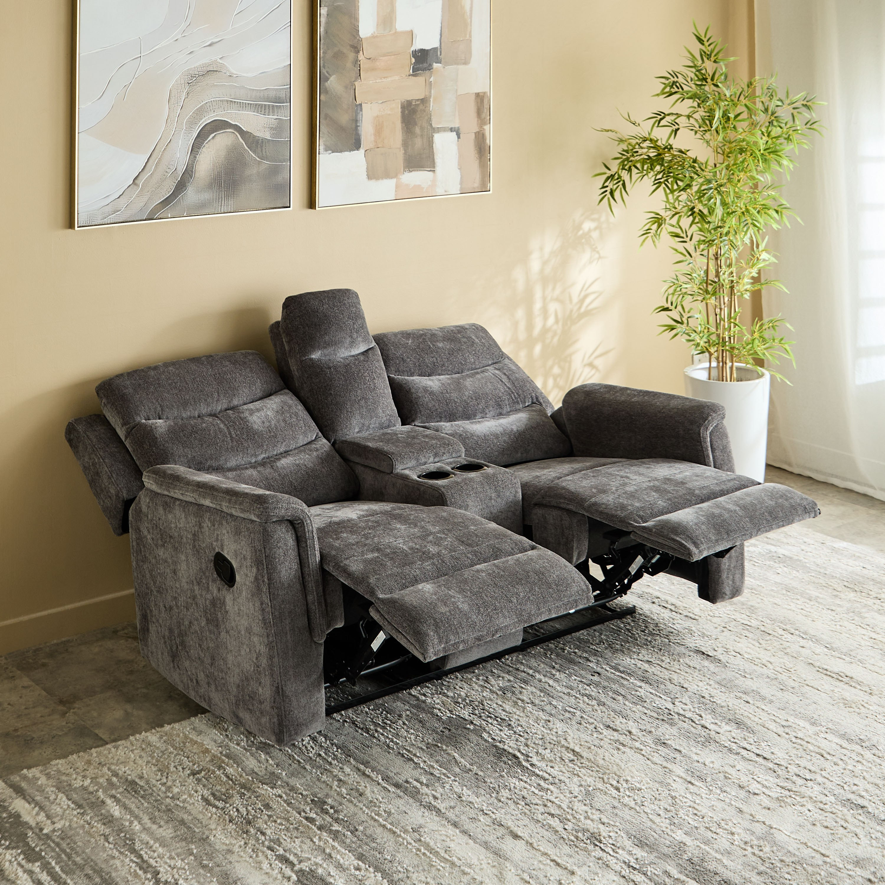 Vatican 2-Seater Fabric Recliner Sofa with Console and Cup Holders-hbxfurniture-sofasandarmchairs-reclinersofas-image-3