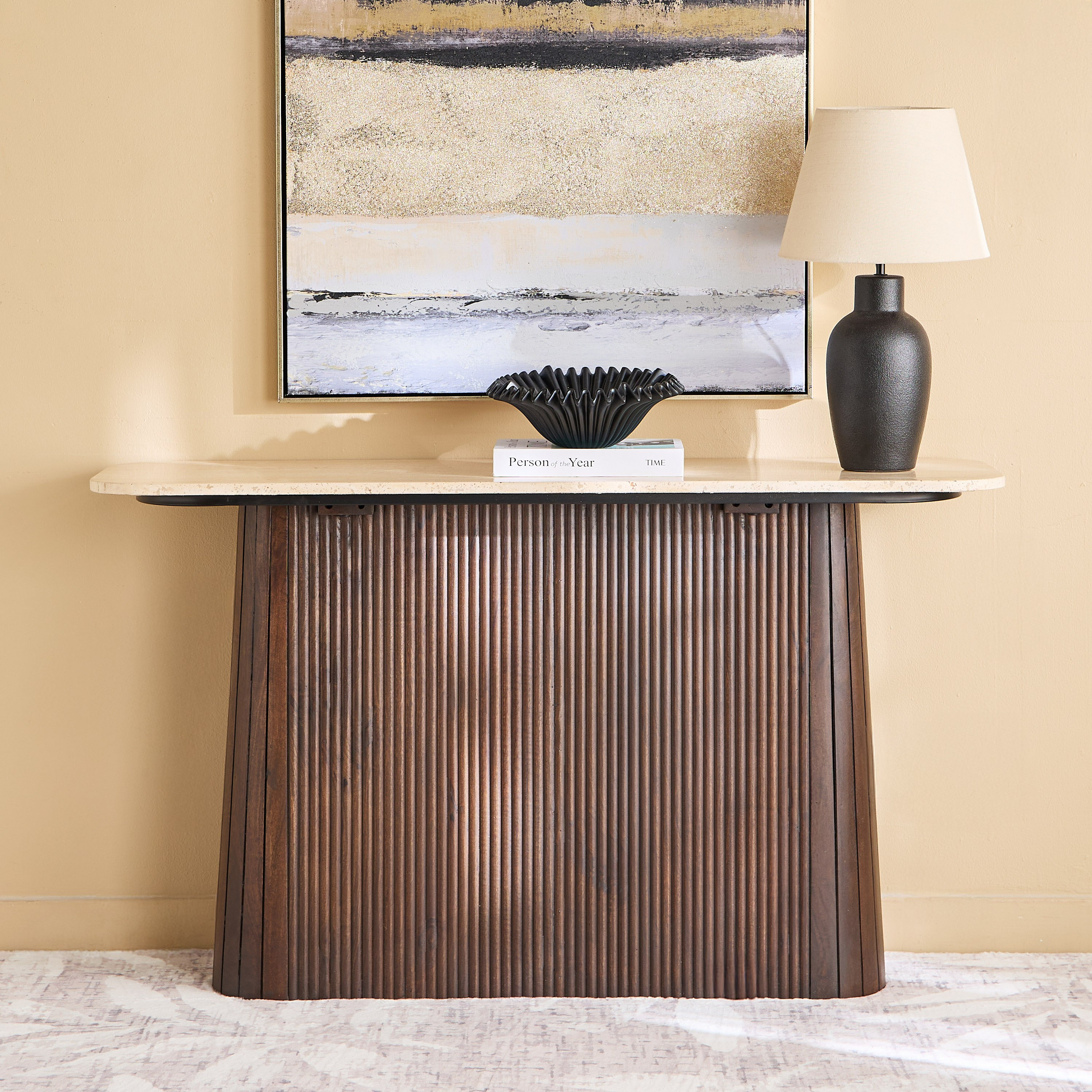 Cavon Ribella Genuine TravertineTop Console with Solid Wood Base-hbxfurniture-tablesandstands-consoletables-image-2