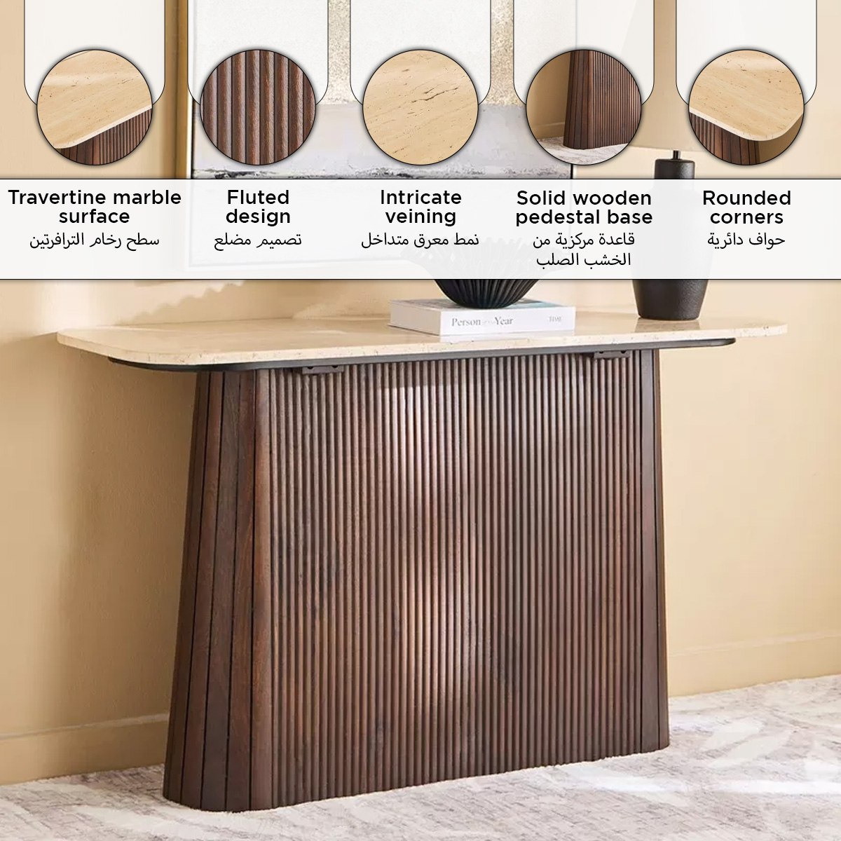 Cavon Ribella Genuine TravertineTop Console with Solid Wood Base-hbxfurniture-tablesandstands-consoletables-image-7
