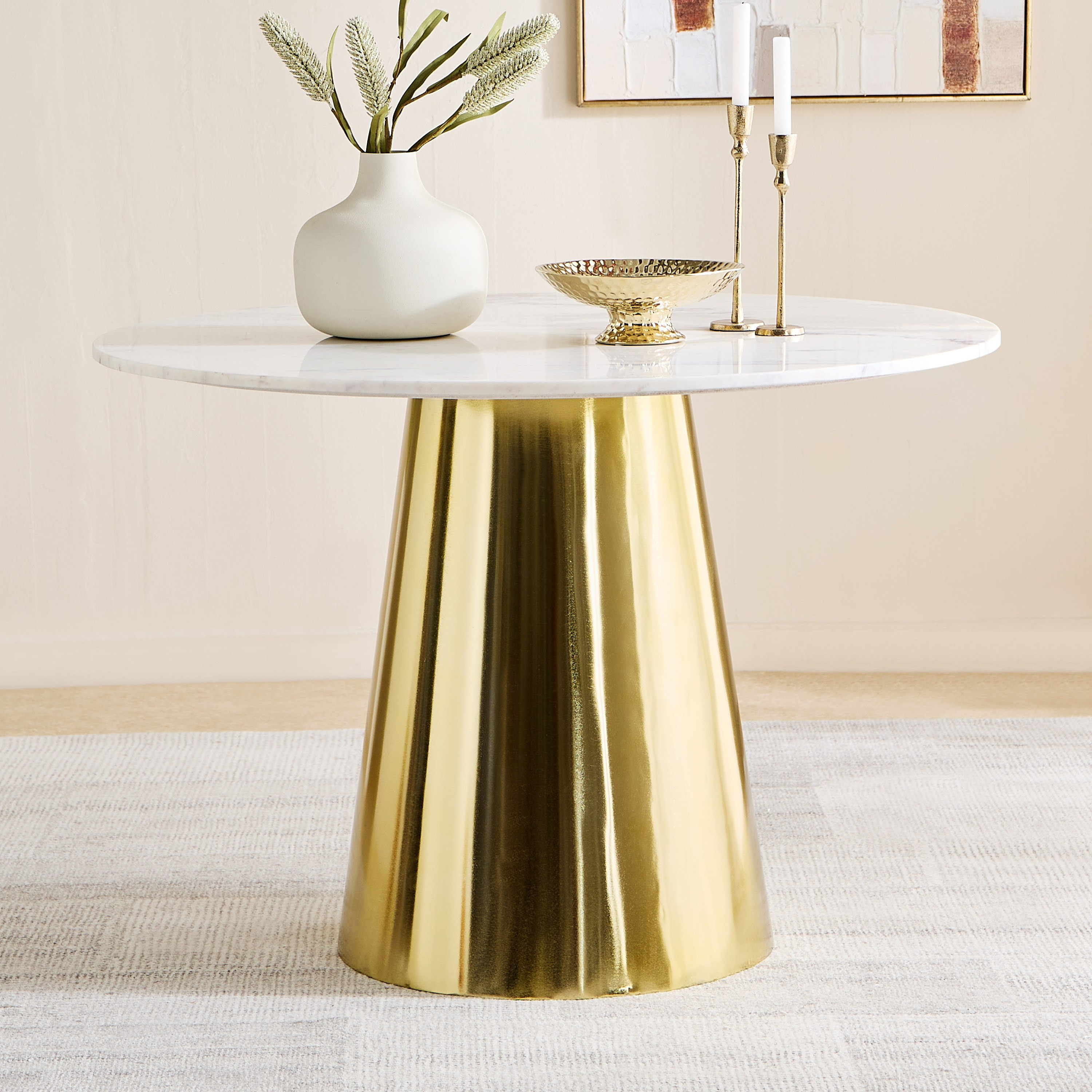 Cone 4-Seater Round Genuine Marble Top Dining Table-hbxfurniture-diningtablesandsets-diningtables-fourseater-image-1