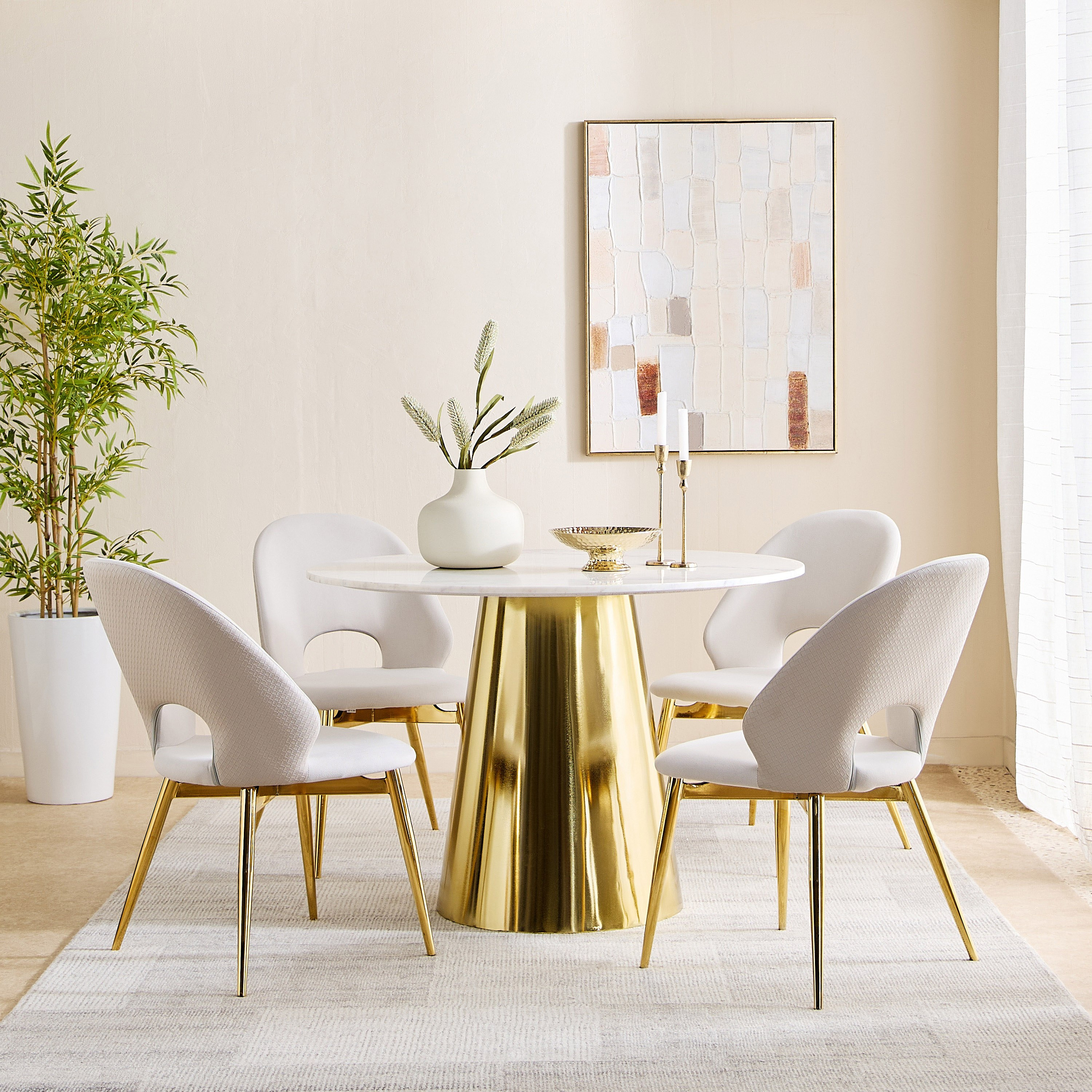 Cone 4-Seater Round Genuine Marble Top Dining Table-hbxfurniture-diningtablesandsets-diningtables-fourseater-image-5