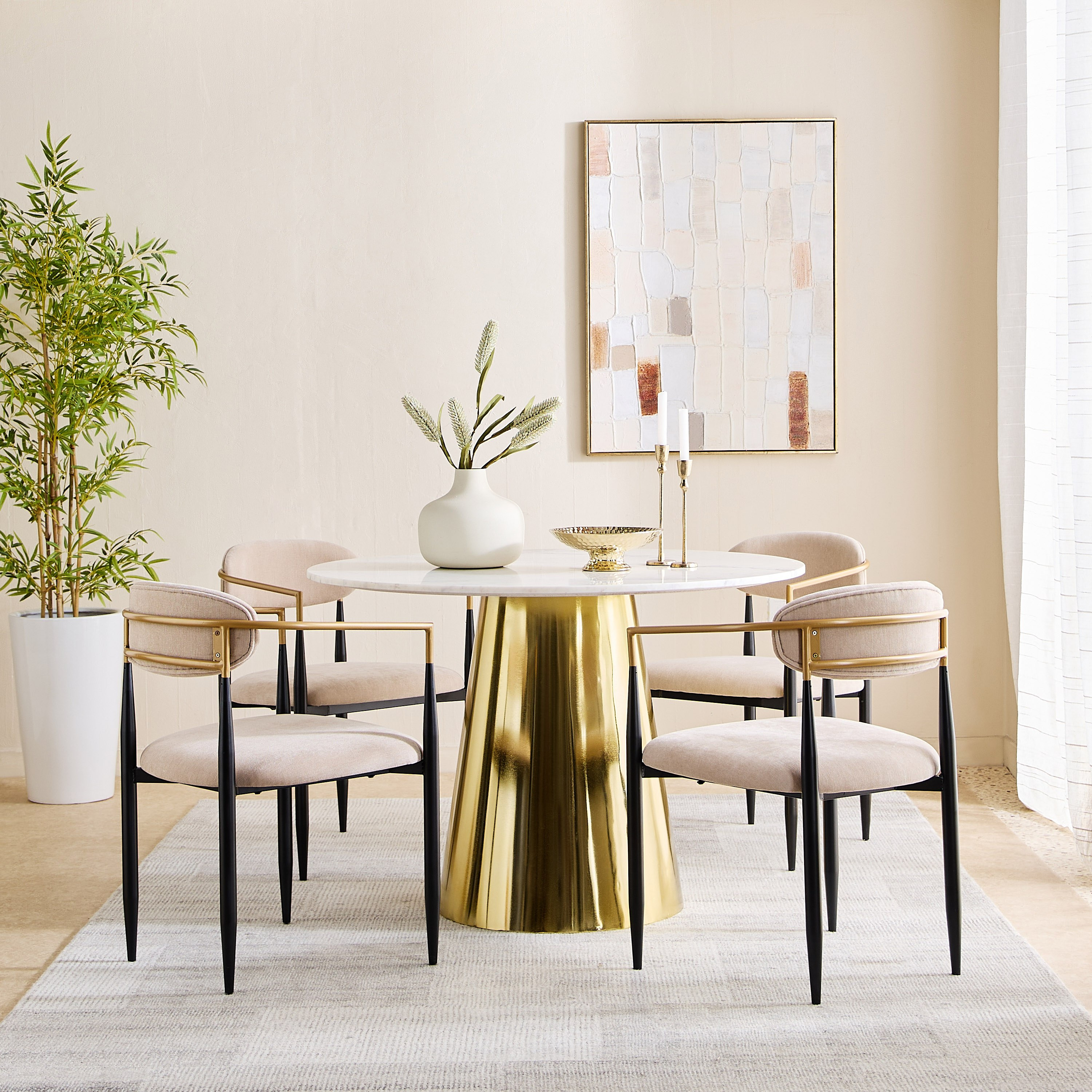 Cone 4-Seater Round Genuine Marble Top Dining Table-hbxfurniture-diningtablesandsets-diningtables-fourseater-image-6