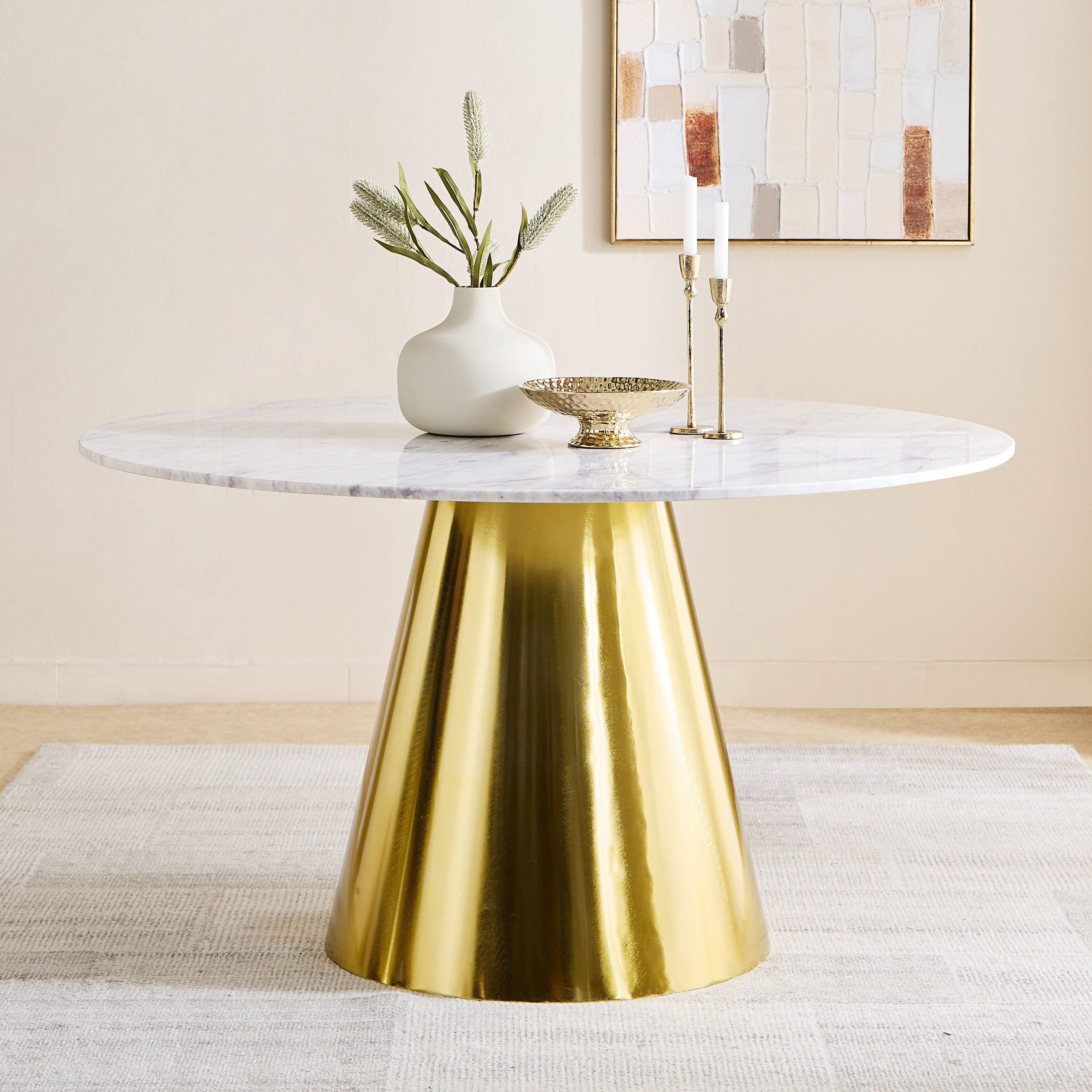 Cone 6-Seater Round Genuine Marble Top Dining Table-hbxdiningroom-diningtablesandsets-diningtables-sixseater-image-1