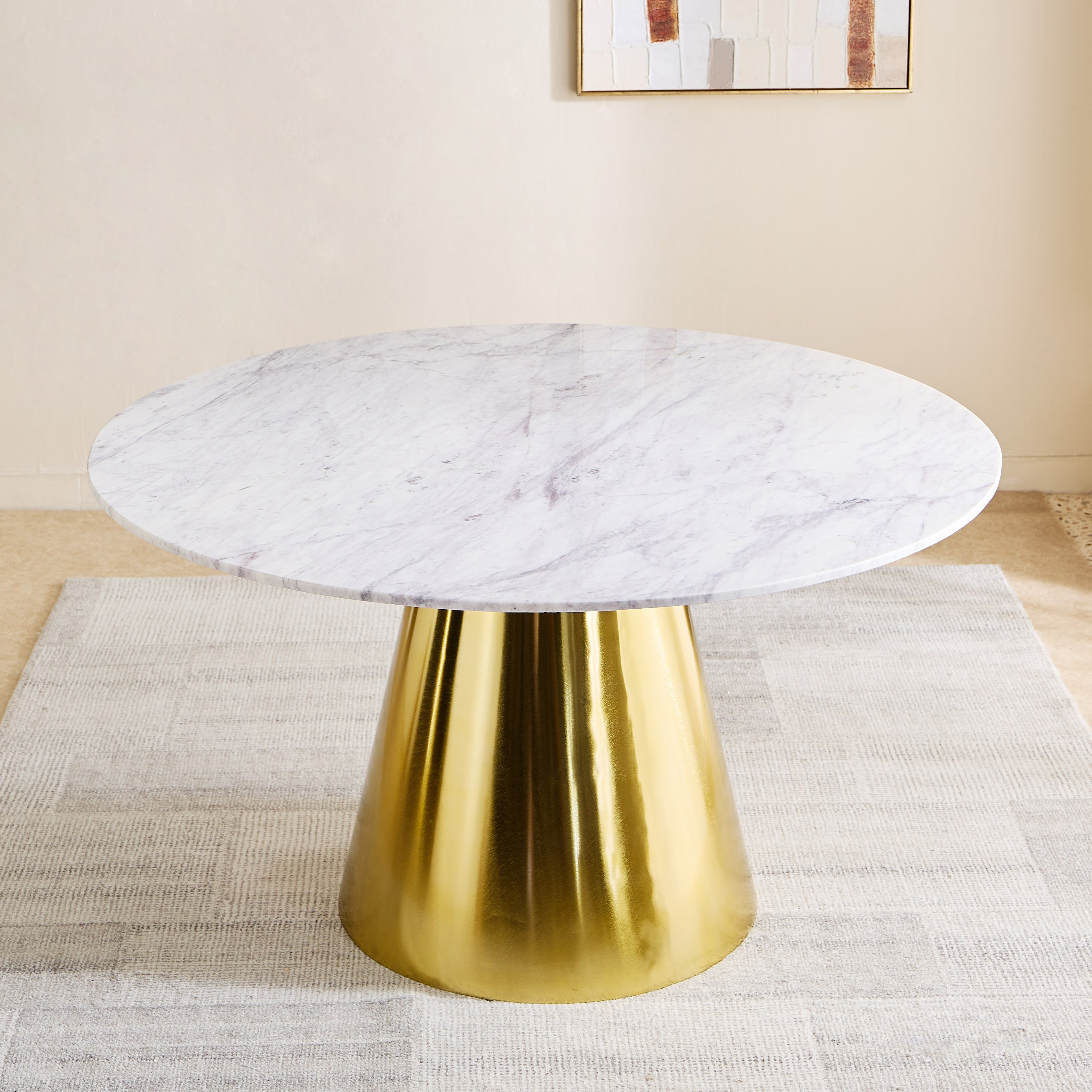 Cone 6-Seater Round Genuine Marble Top Dining Table-hbxdiningroom-diningtablesandsets-diningtables-sixseater-image-2