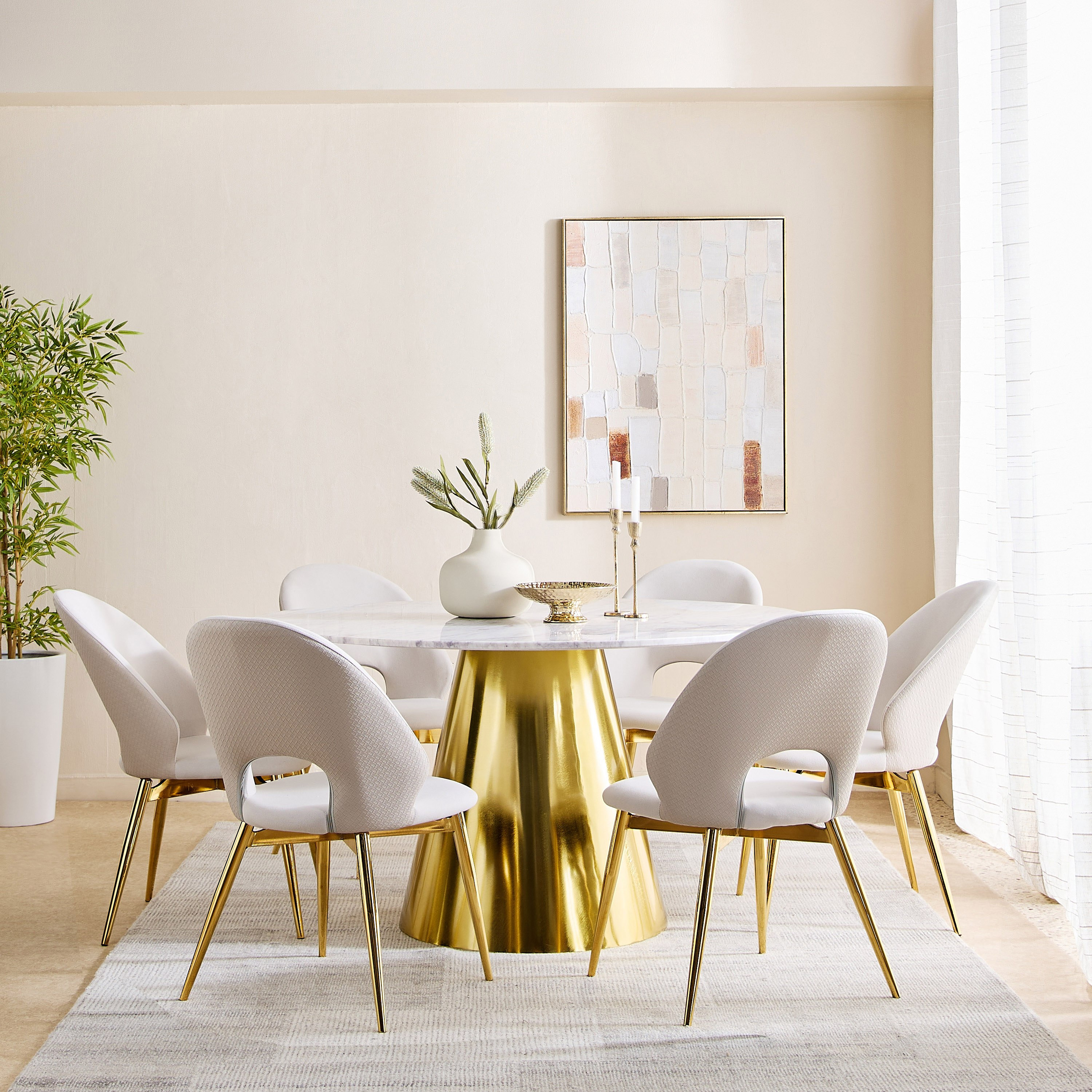Cone 6-Seater Round Genuine Marble Top Dining Table-hbxdiningroom-diningtablesandsets-diningtables-sixseater-image-5