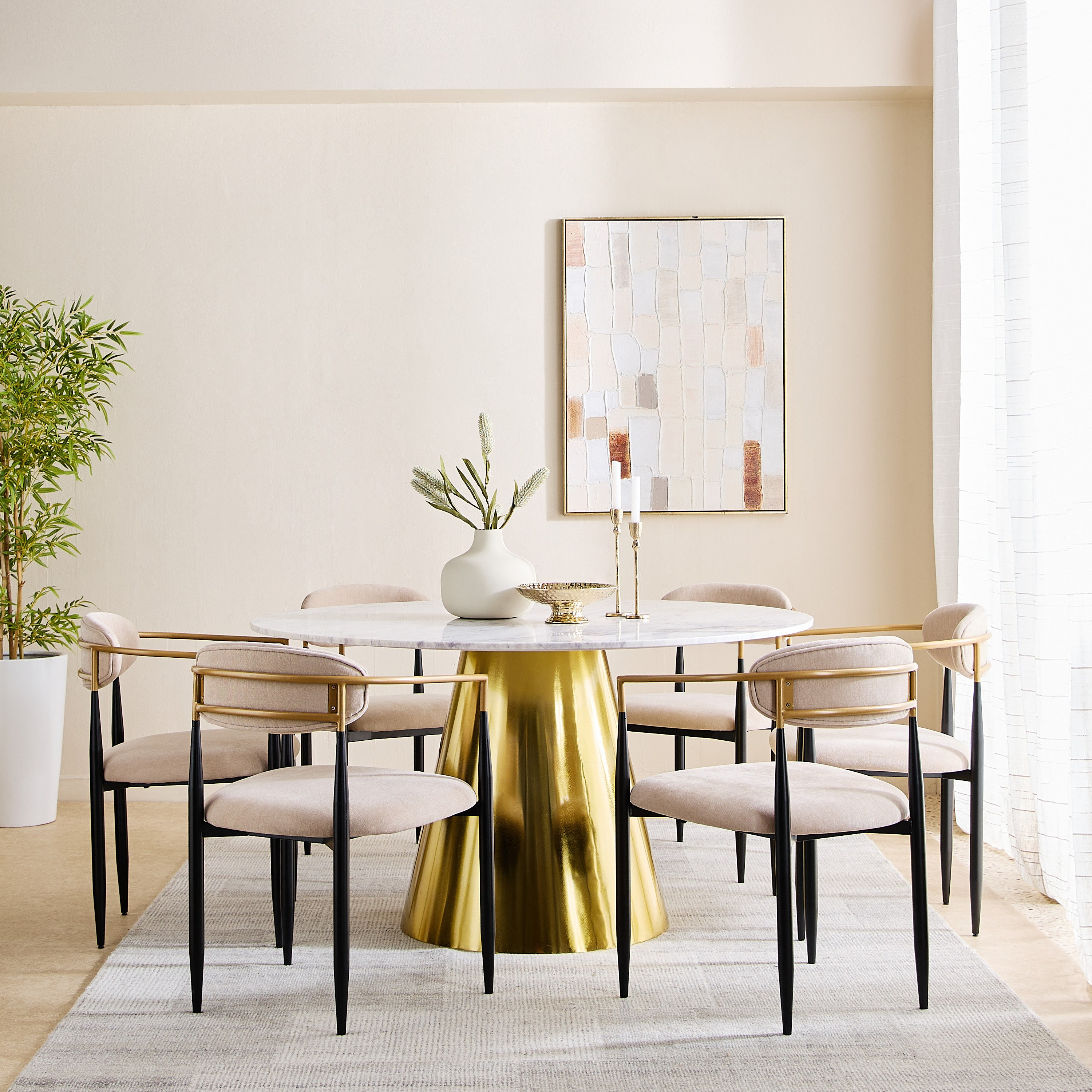 Cone 6-Seater Round Genuine Marble Top Dining Table-hbxdiningroom-diningtablesandsets-diningtables-sixseater-image-6