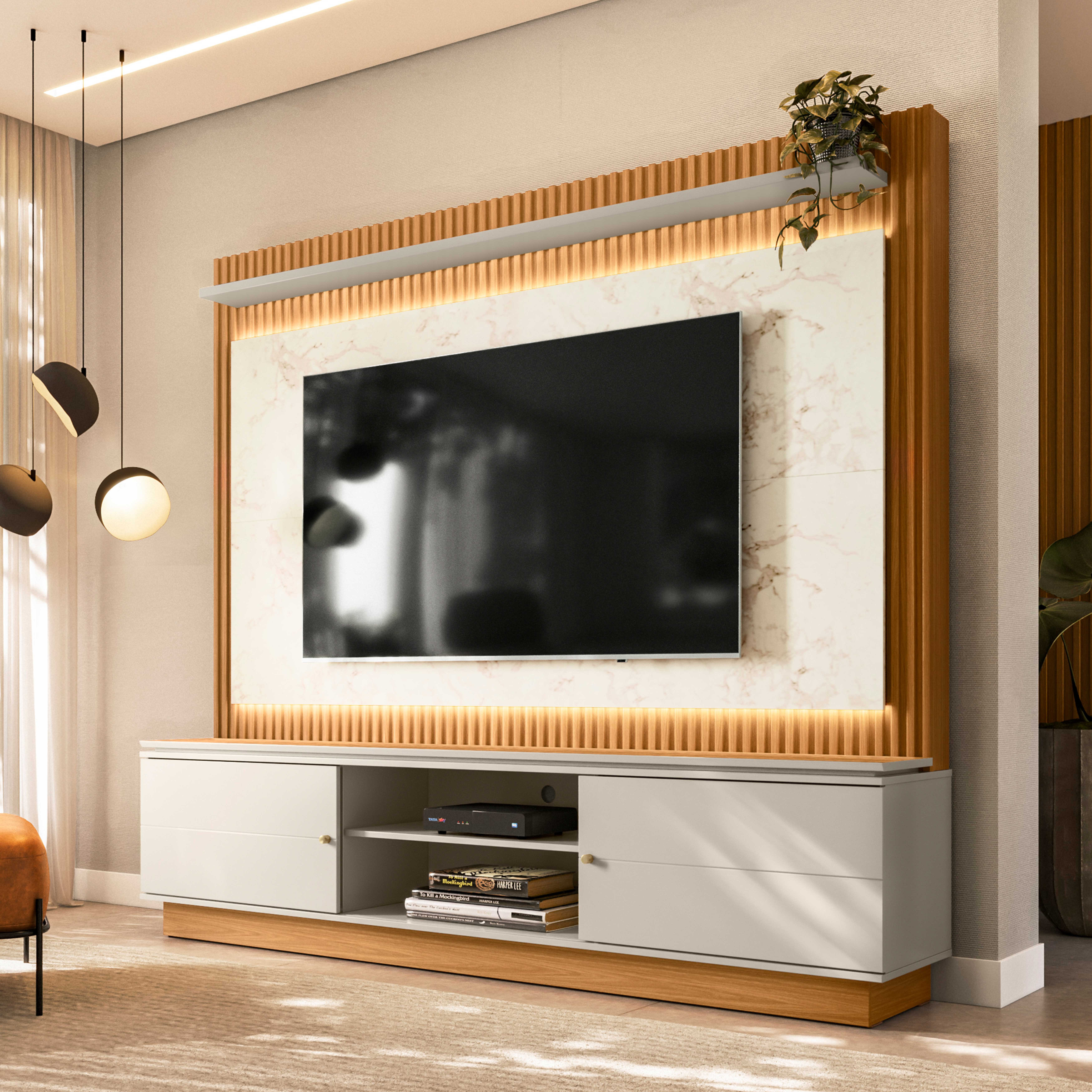 Maximus Wall Unit Upto 75 inches with LED Light-hbxlivingroom-mediaunitsandstorage-wallunits-image-1
