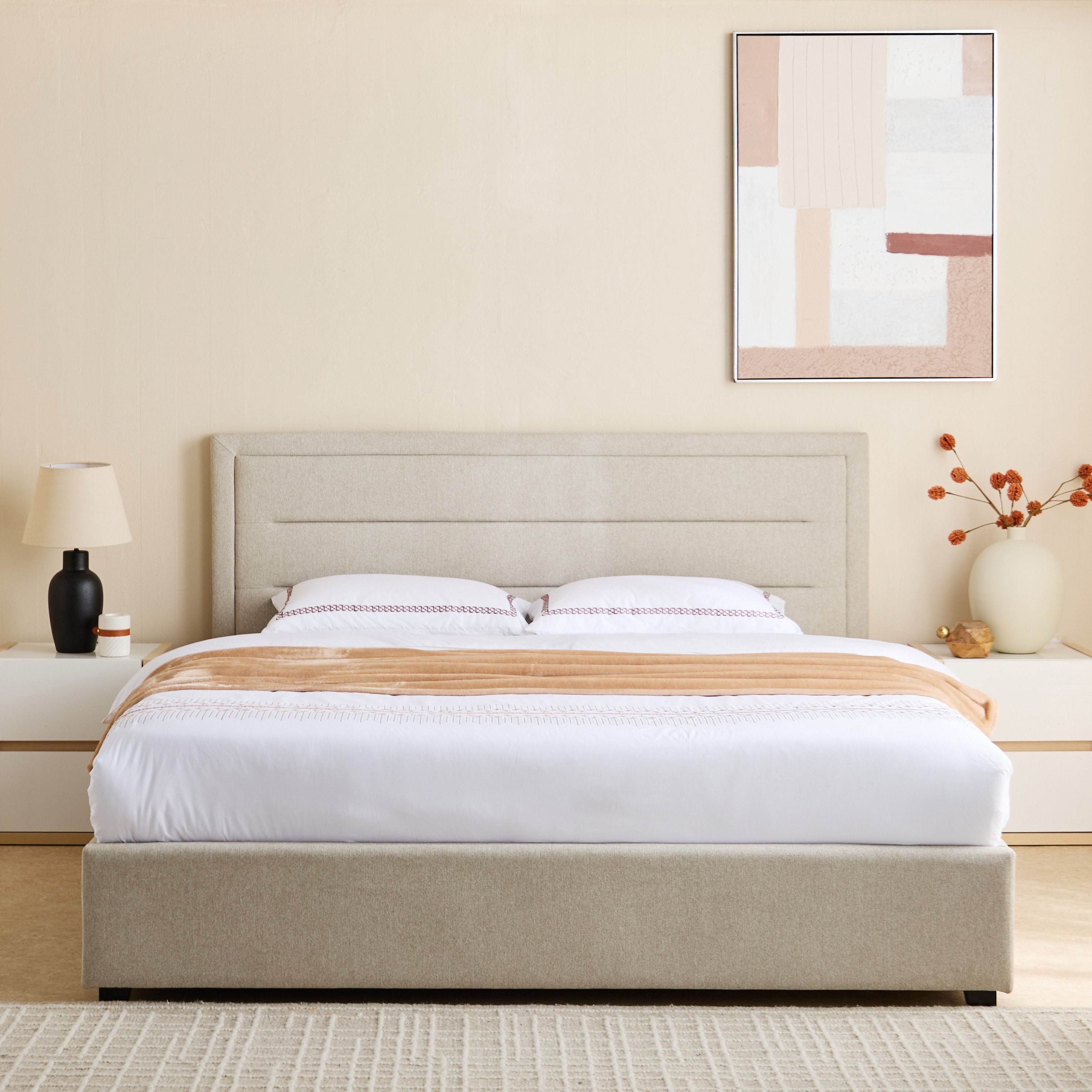 Artisan Horizon Upholstered Side Hydraulic Storage Queen Bed - 160x200 cm-hbxbedroom-bedsandbedsets-beds-queen-image-2