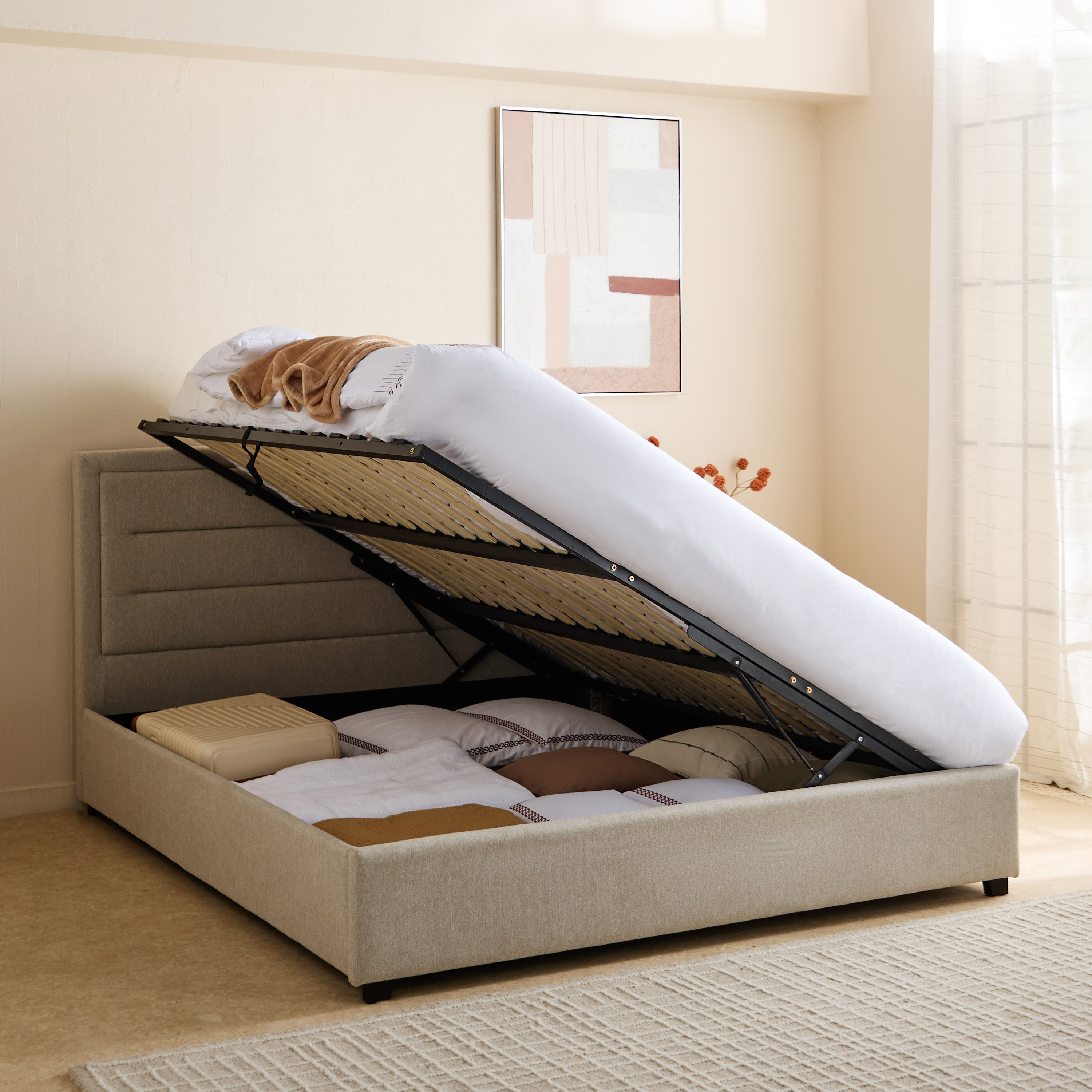 Artisan Horizon Upholstered Side Hydraulic Storage Queen Bed - 160x200 cm-hbxbedroom-bedsandbedsets-beds-queen-image-5