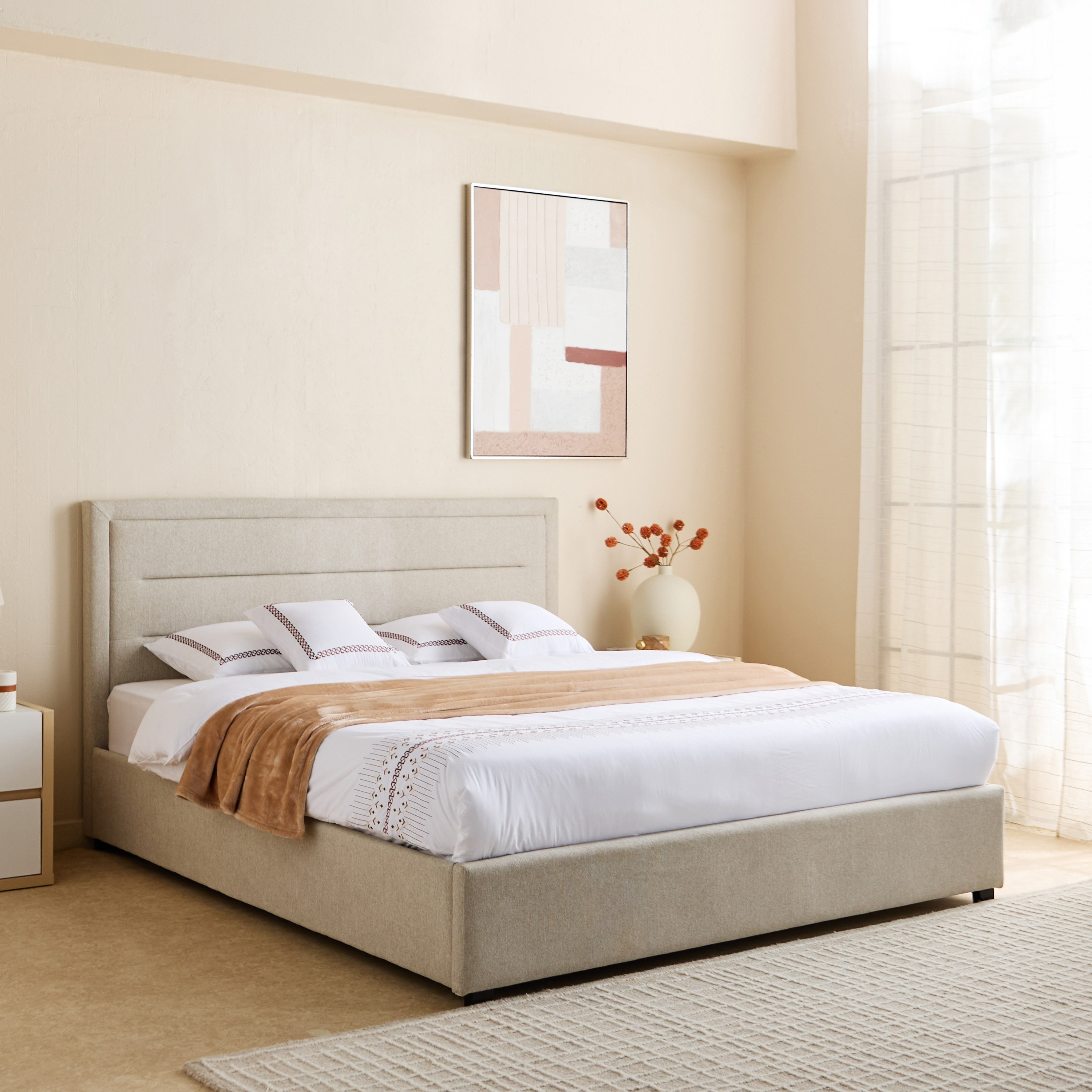 سرير كينج منجد بمساحة تخزين هيدروليك جانبية هورايزن من أرتيسان - 180x200 سم-hbxfurniture-bedsandbedsets-beds-king-image-1