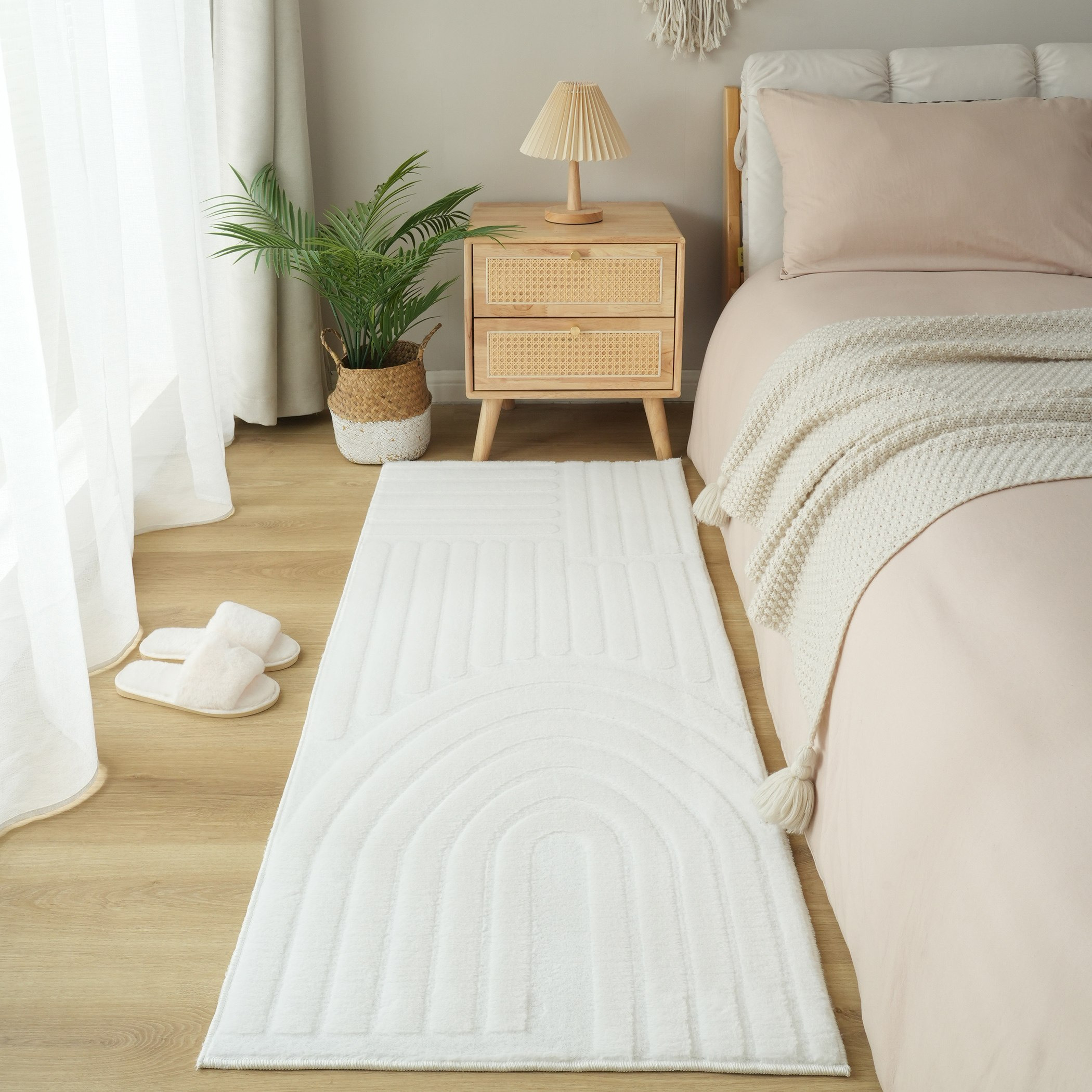 Zara Baden Jacquard Rabbit Fur Rug - 60x150 cm-hbxdecorandfurnishings-floorcoverings-rugs-image-1