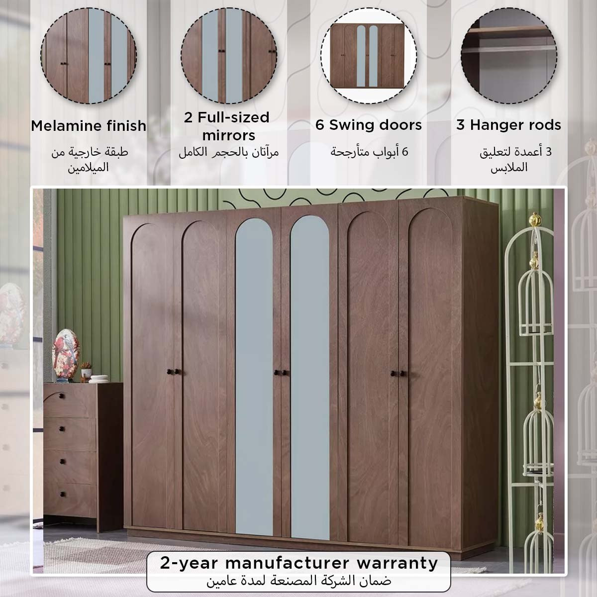 Luisia 6-Door Wardrobe with 2 Mirrors-hbxfurniture-wardrobes-image-8