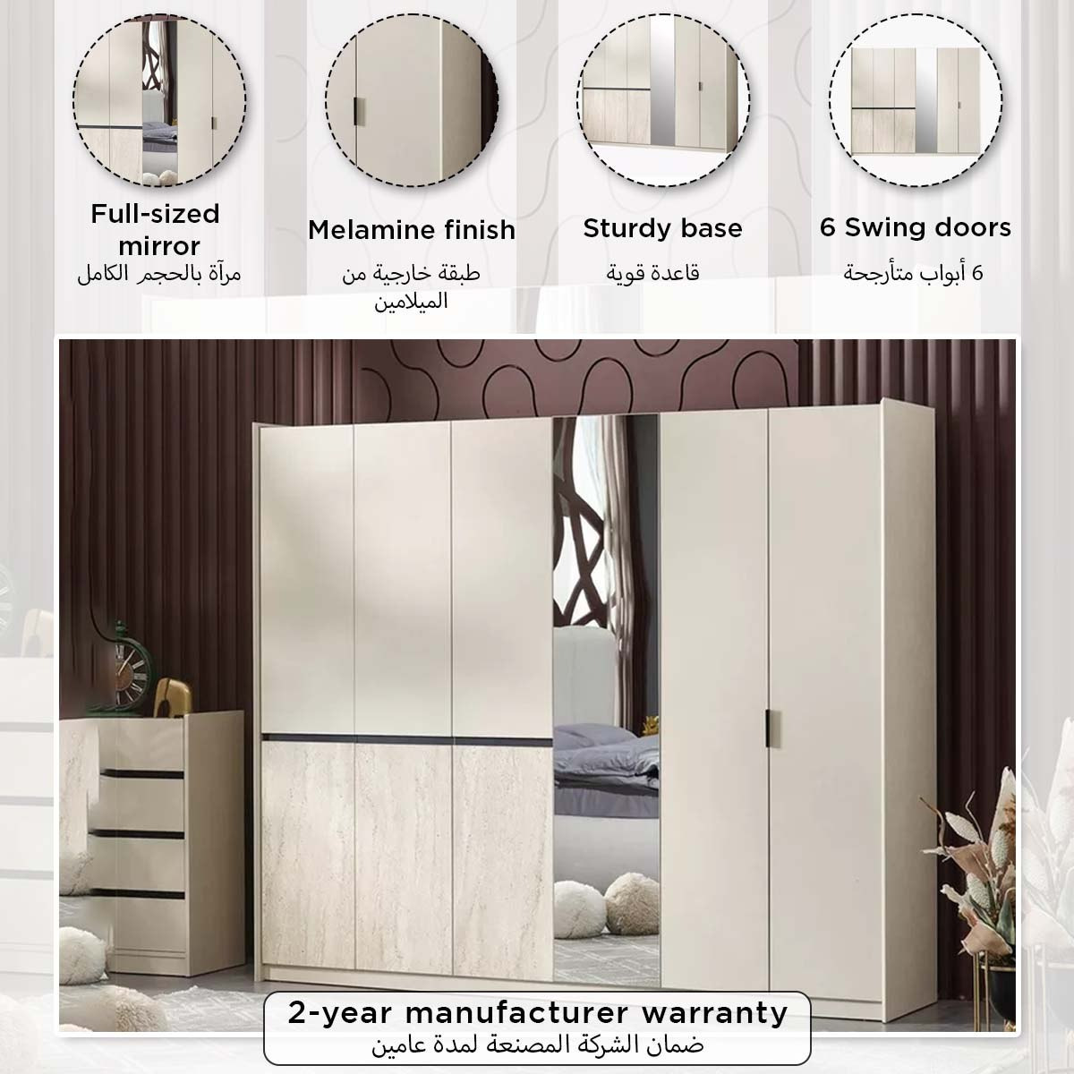 Melbourne 6-Door Wardrobe with Mirror-hbxfurniture-wardrobes-image-6