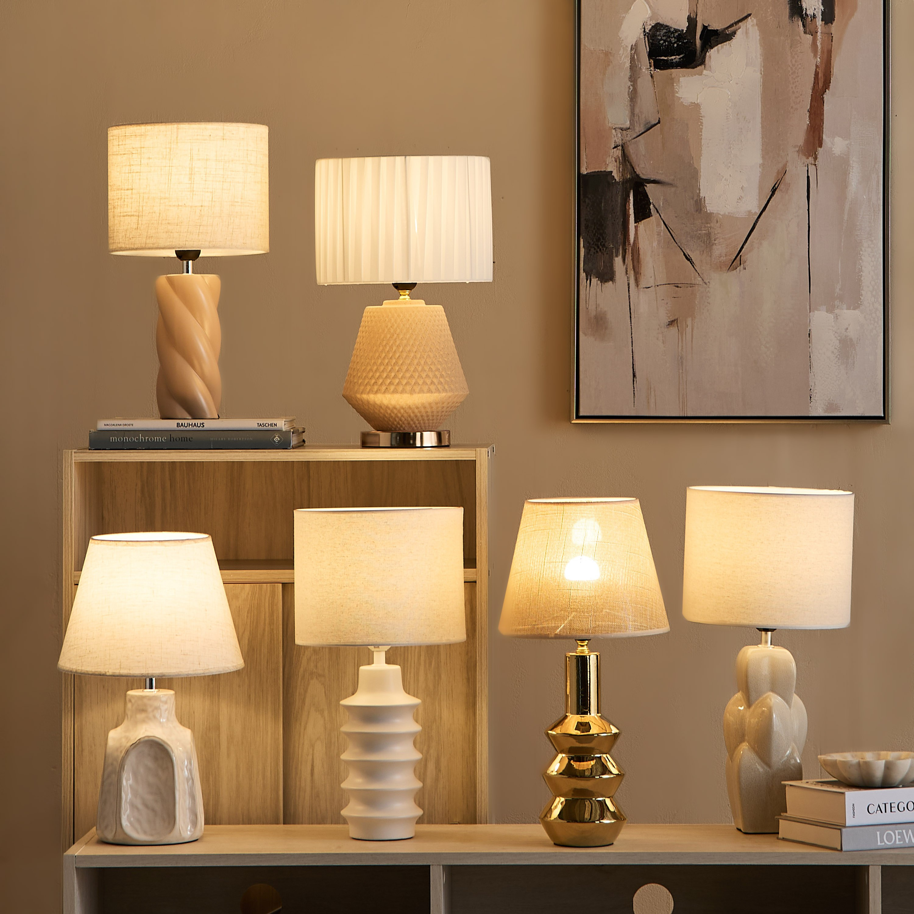 Alecs Ceramic Table Lamp with Fabric Shade - 23x23x42 cm-hbxbedroom-lighting-tablelamps-image-4