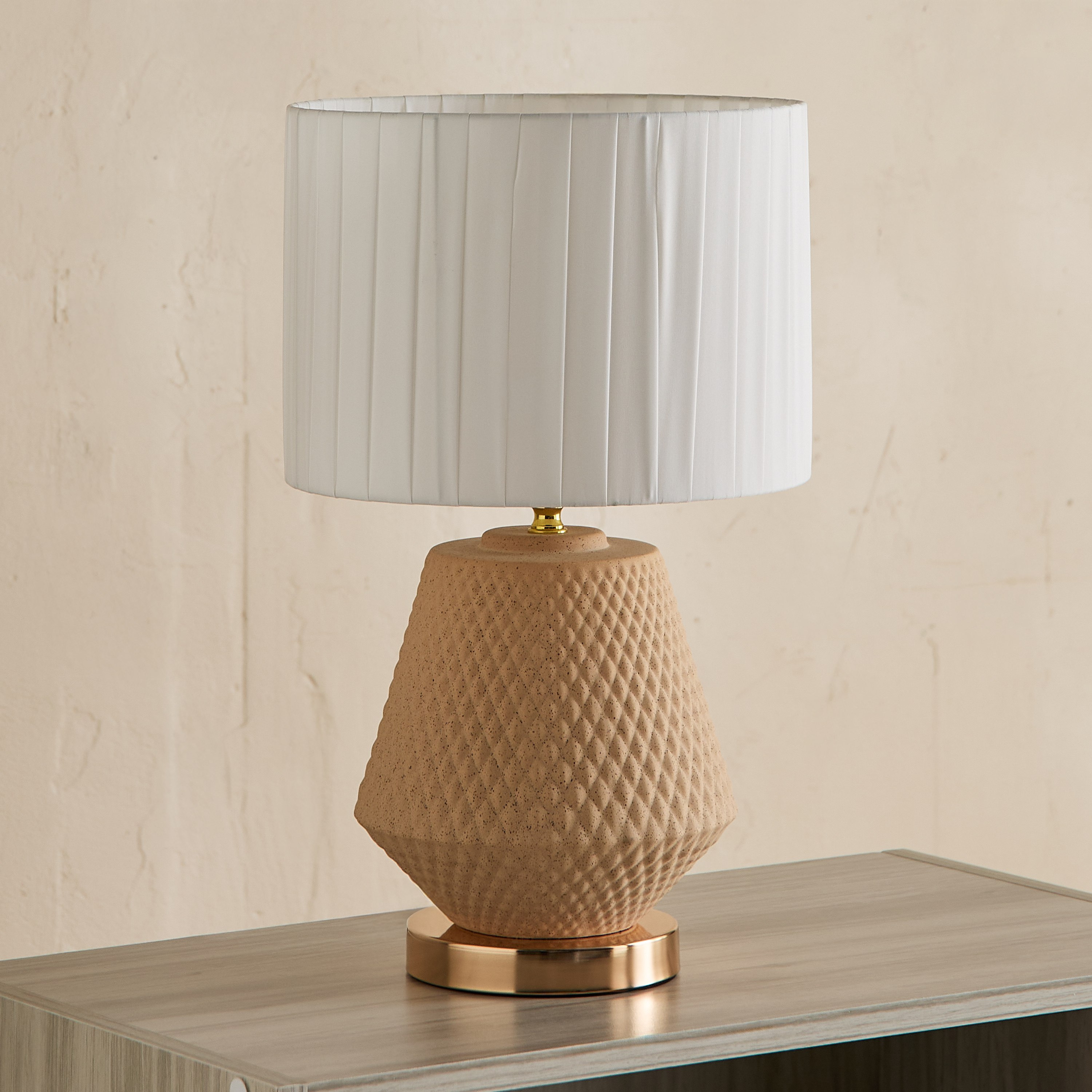Alecs Ceramic Table Lamp with Fabric Pleated Shade - 25x25x41 cm-hbxbedroom-lighting-tablelamps-image-1