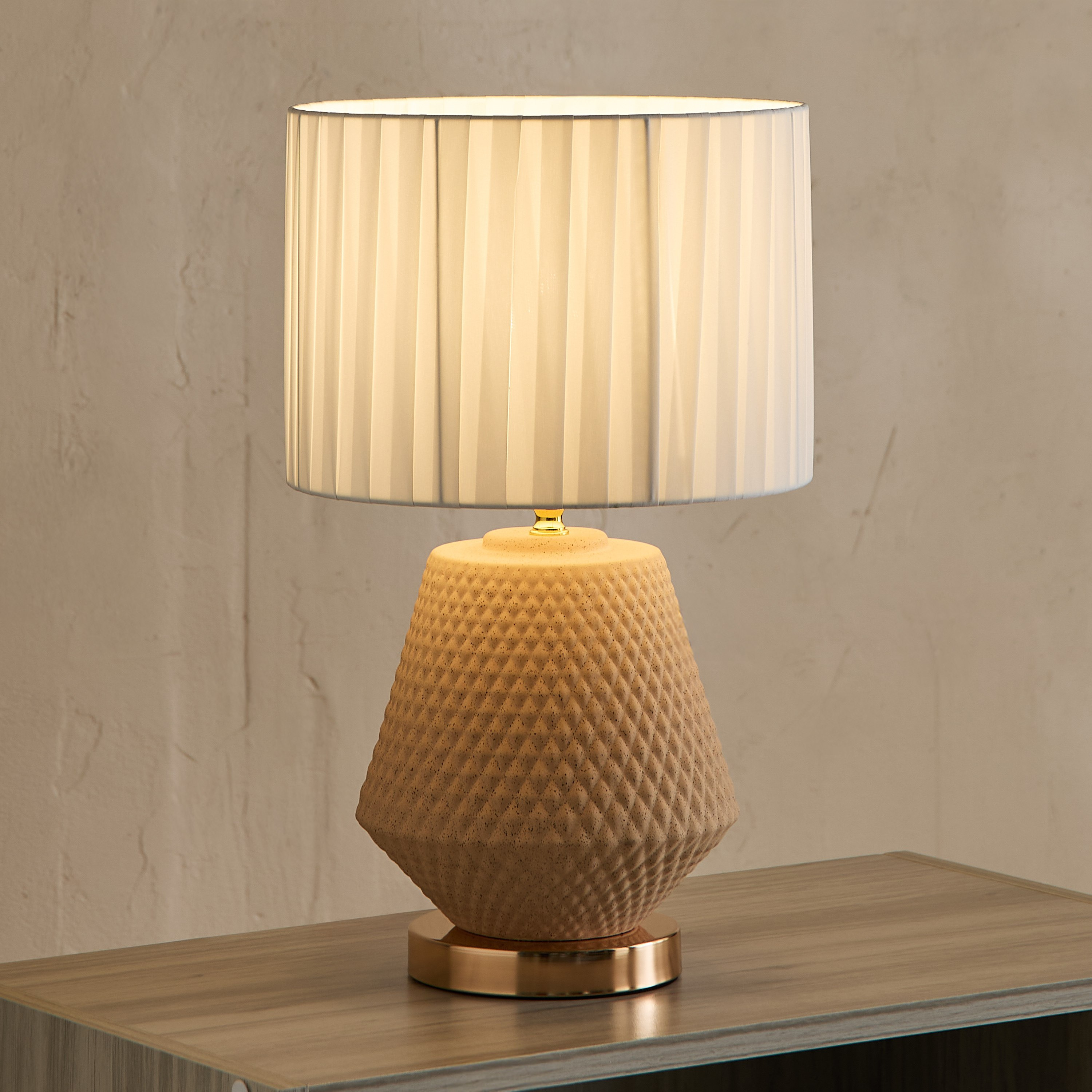 Alecs Ceramic Table Lamp with Fabric Pleated Shade - 25x25x41 cm-hbxbedroom-lighting-tablelamps-image-2