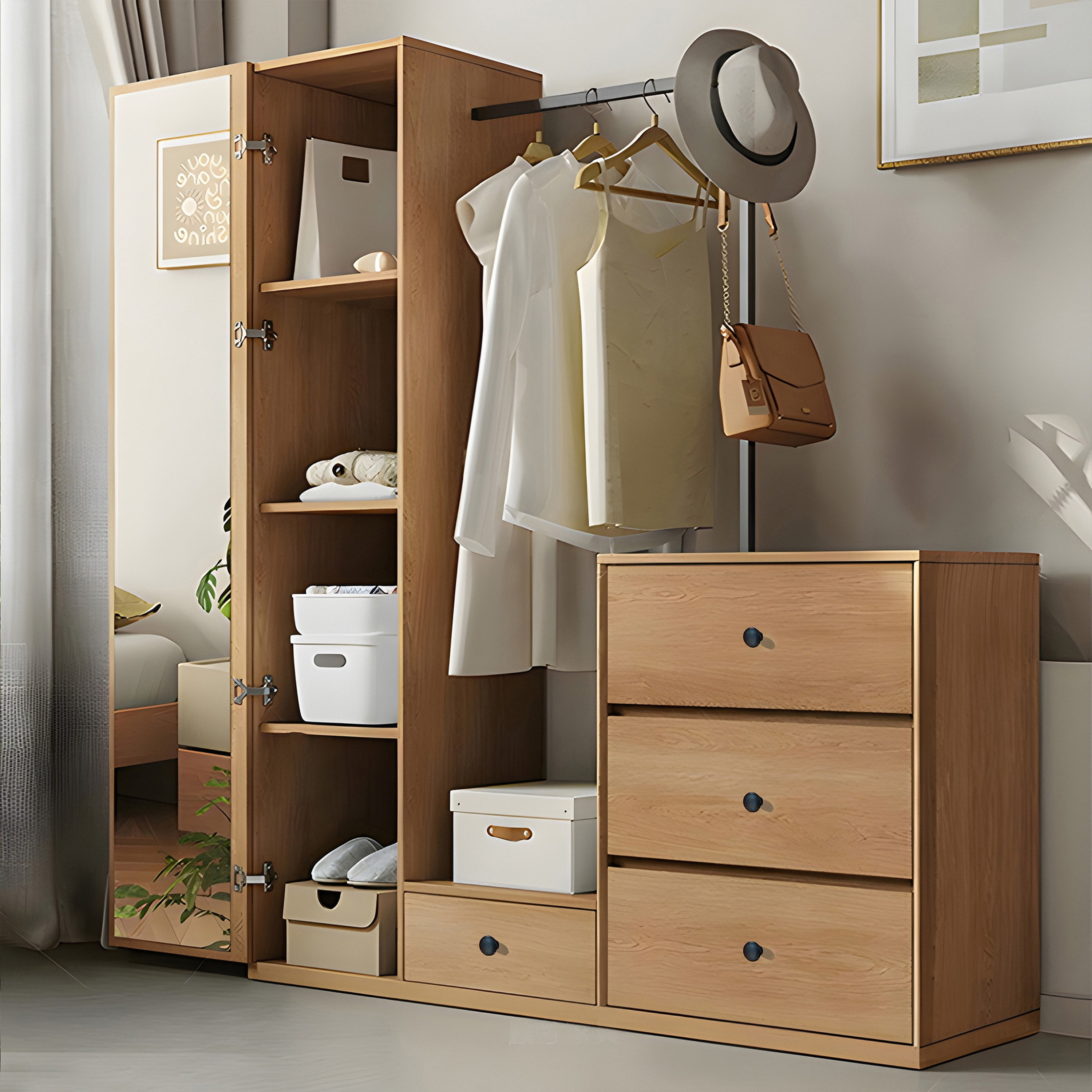 Movo Arcadia Coat Rack Multi-functional Hanging Organizer with 4 Drawers and Mirror-hbxhomeware-bathandlaundry-clothesdryingracks-image-1