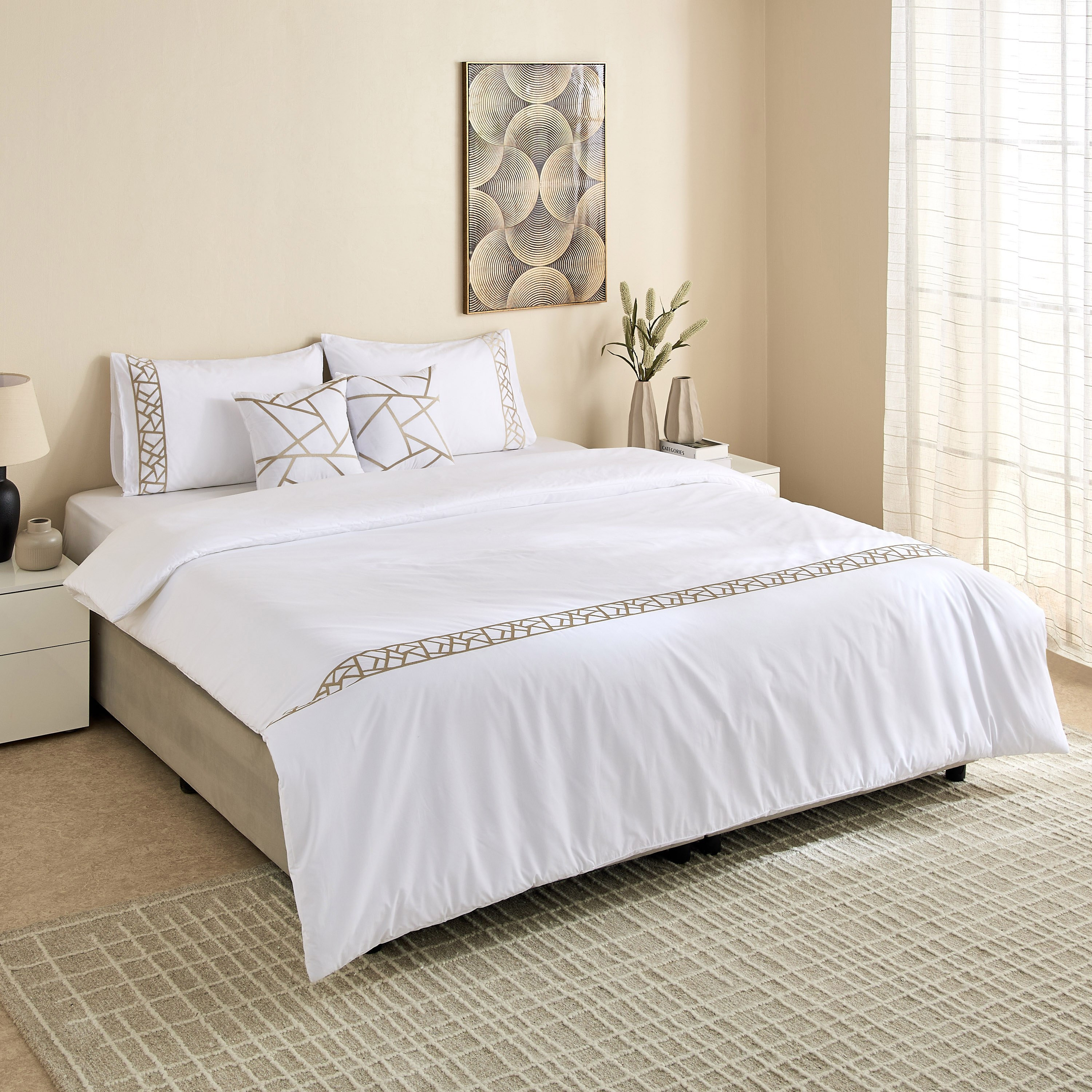 White Haven Geo Lux 5-Piece Embroidered Cotton King Comforter Set - 220x240 cm-hbxhomeware-hbxbedroom-image-7