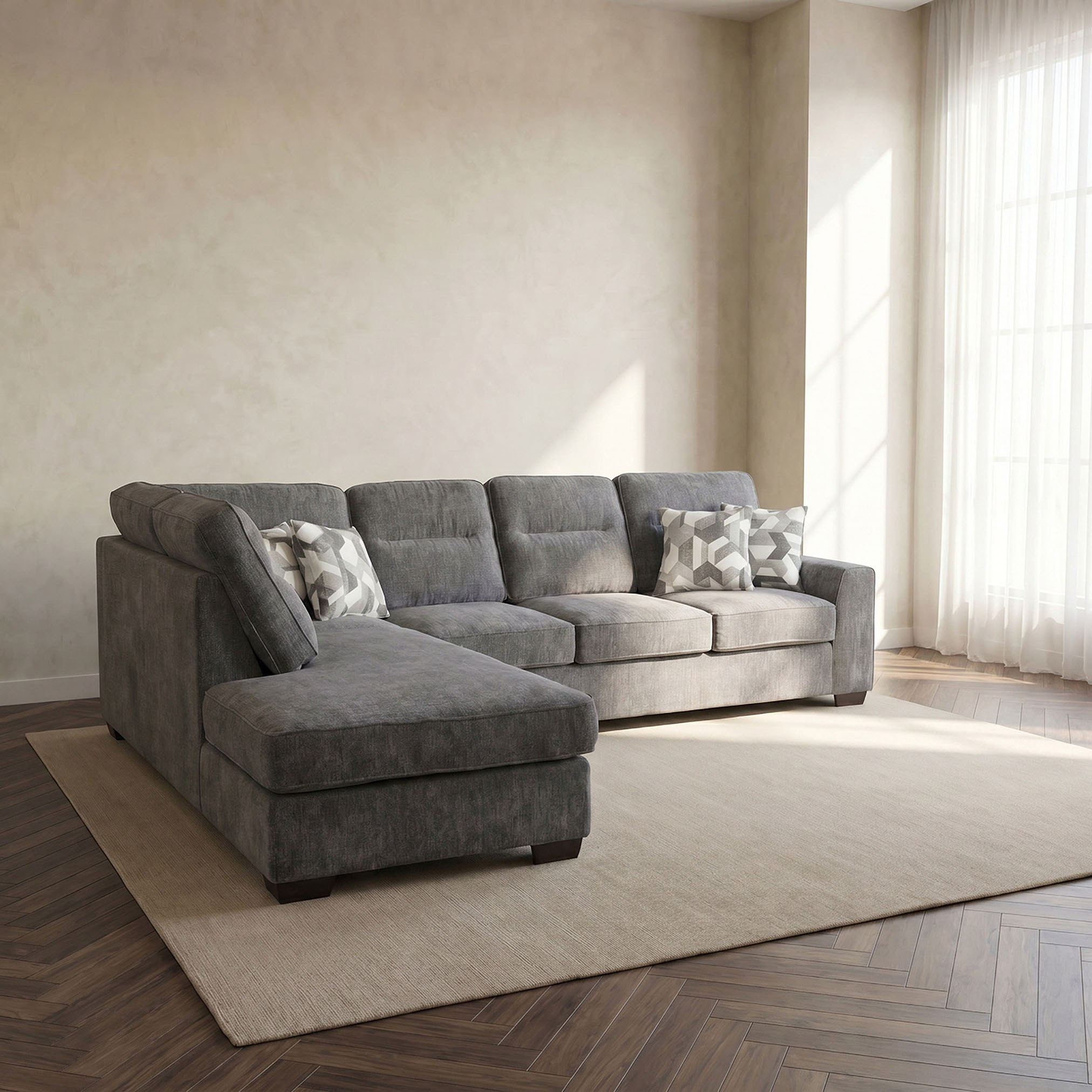 Veda 5-Seater Left Sectional Corner Fabric Sofa with 4 Cushions-hbxlivingroom-sofasandarmchairs-modularsofas-image-1