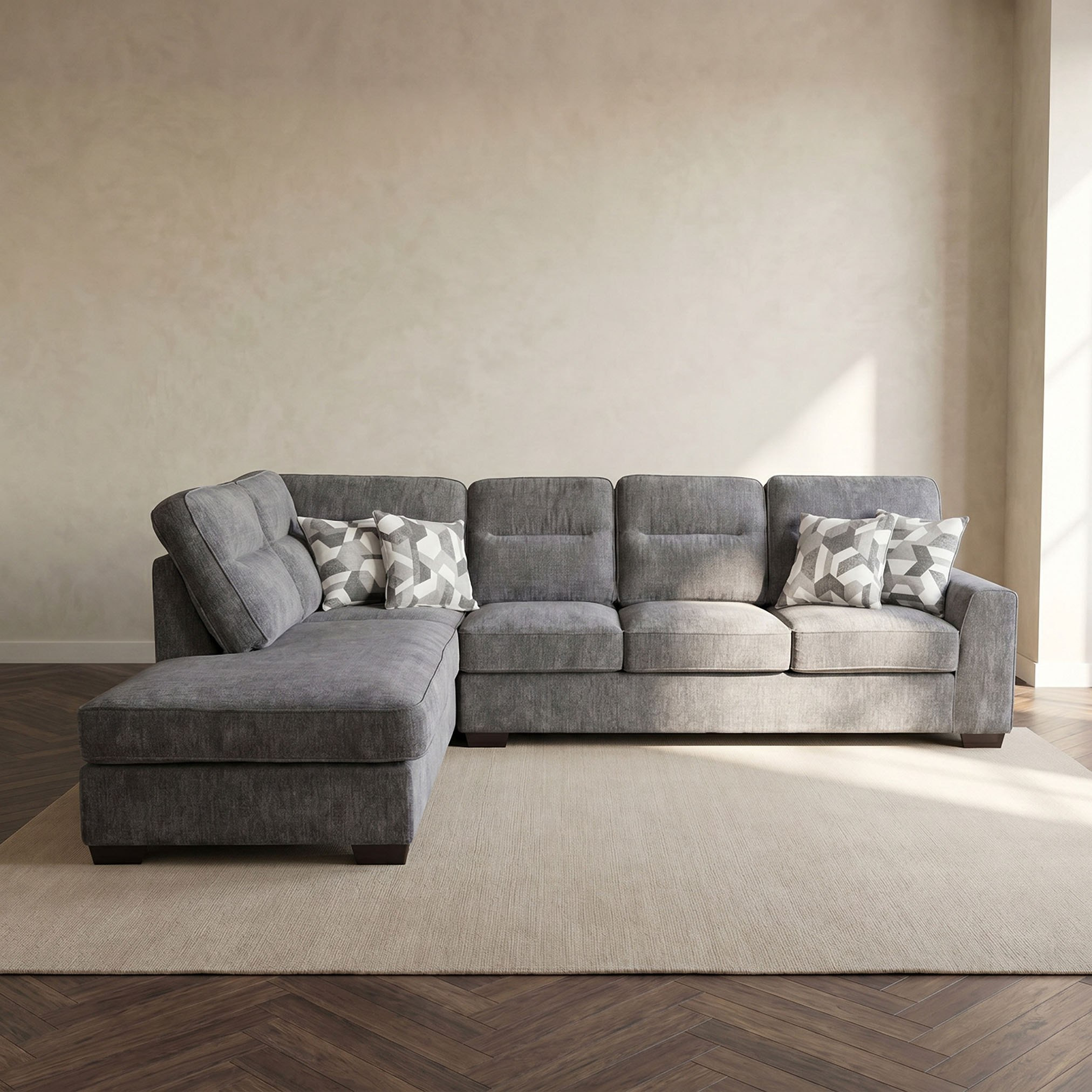 Veda 5-Seater Left Sectional Corner Fabric Sofa with 4 Cushions-hbxlivingroom-sofasandarmchairs-modularsofas-image-2