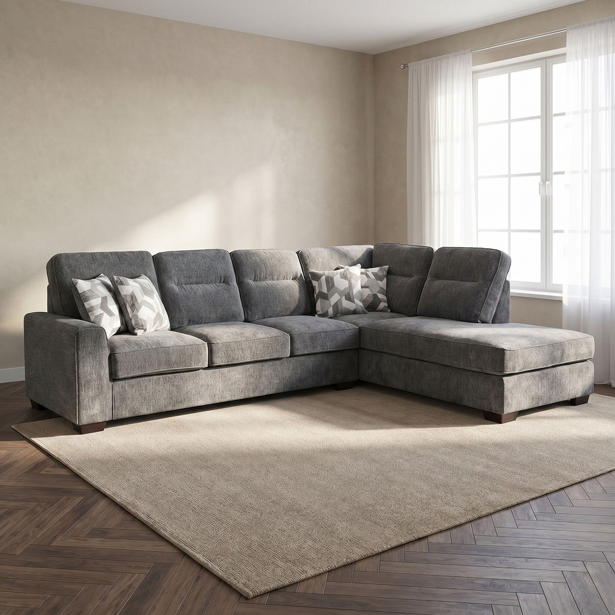 Veda 5-Seater Right Sectional Corner Fabric Sofa with 4 Cushions-hbxlivingroom-sofasandarmchairs-modularsofas-image-1