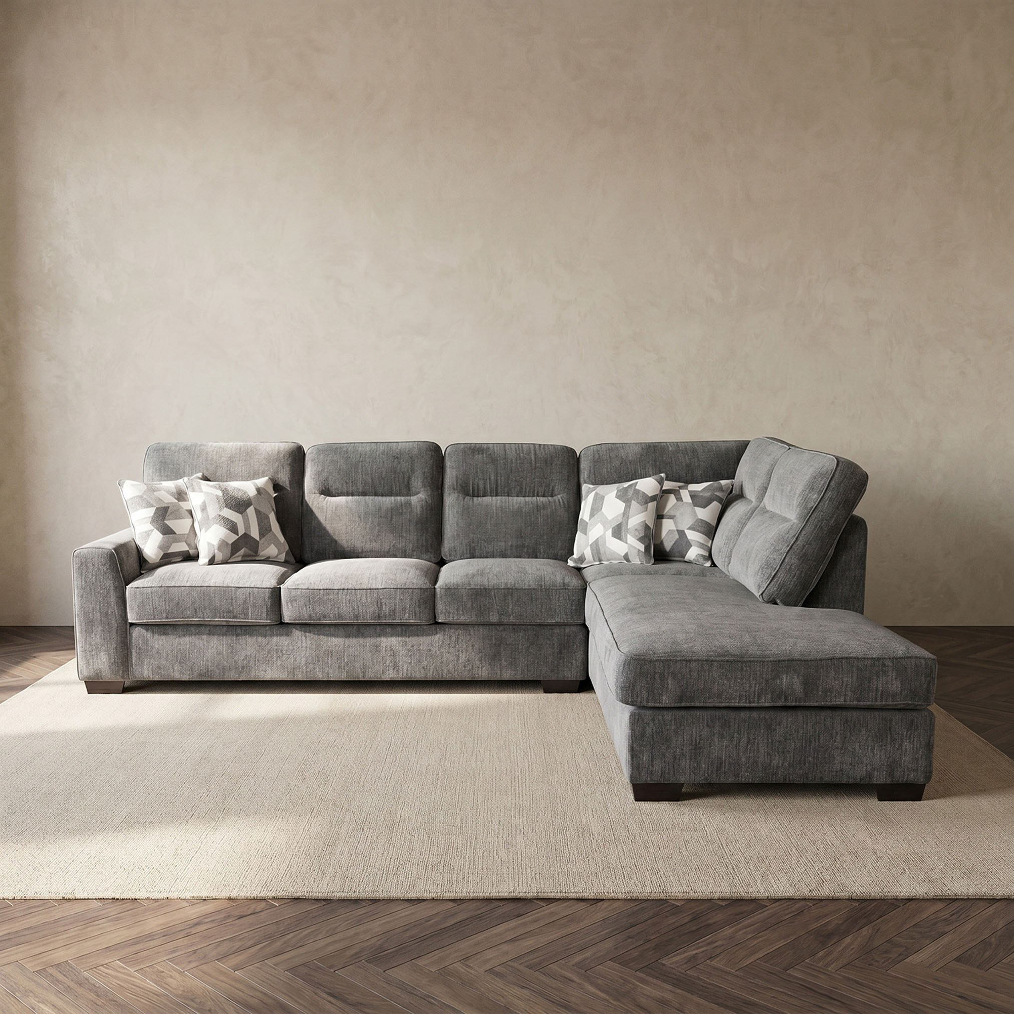 Veda 5-Seater Right Sectional Corner Fabric Sofa with 4 Cushions-hbxlivingroom-sofasandarmchairs-modularsofas-image-2