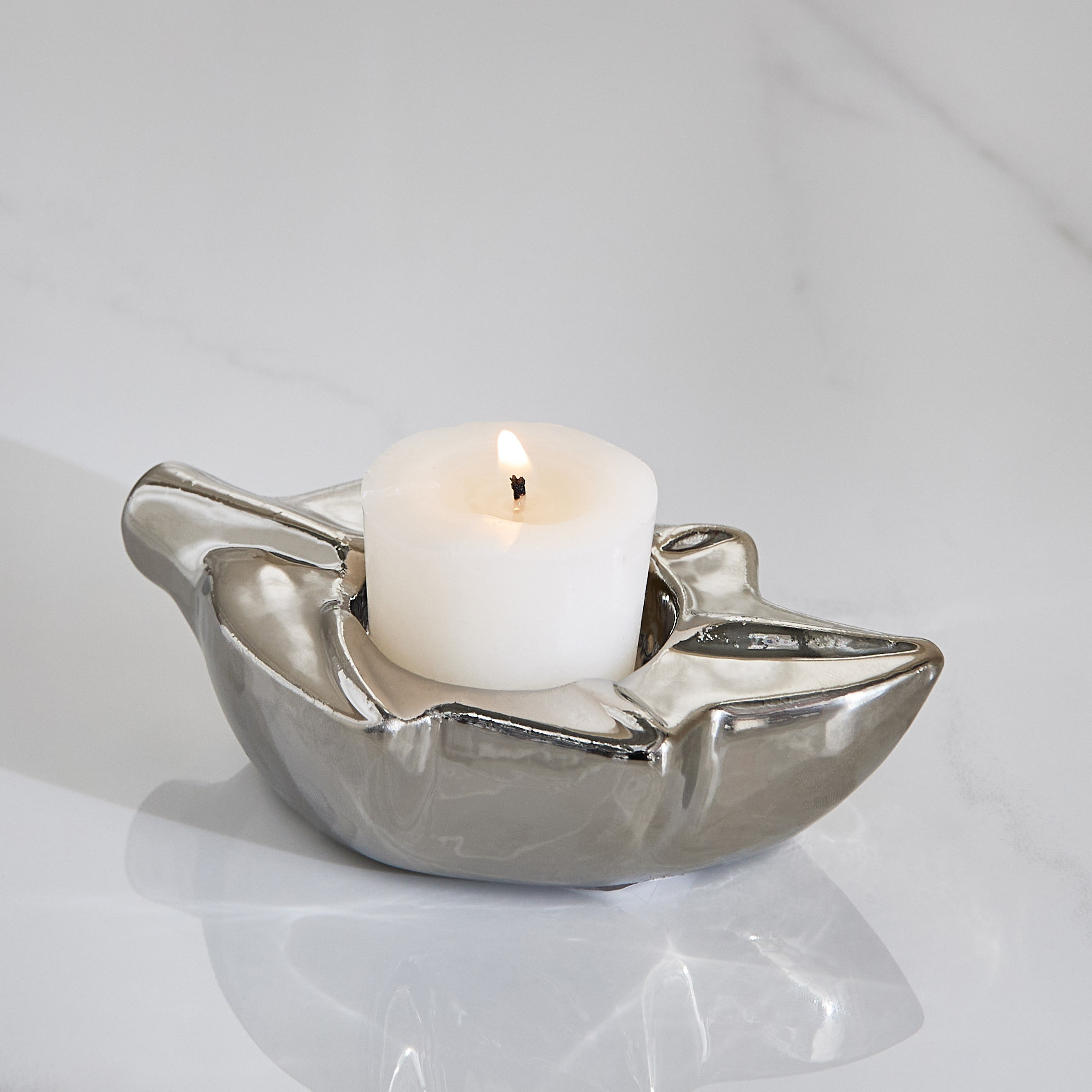 حامل شموع صغيرة سيراميك ورقة شجر من سانسا ديوك - 11.5x7.5x3.5 سم-hbxlivingroom-decorandaccessories-candleholders-image-1