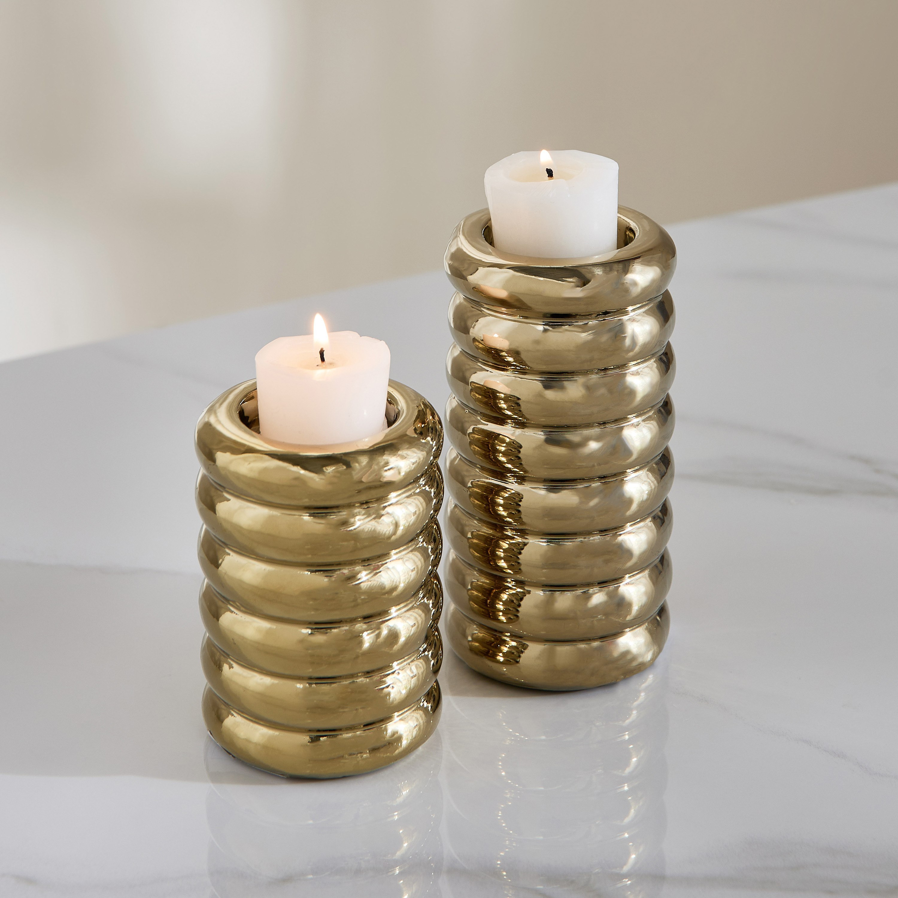 Sansa Duke 2-Piece Ceramic Ribbed Candle Pillar Candleholder Set-hbxlivingroom-decorandaccessories-candleholders-image-1