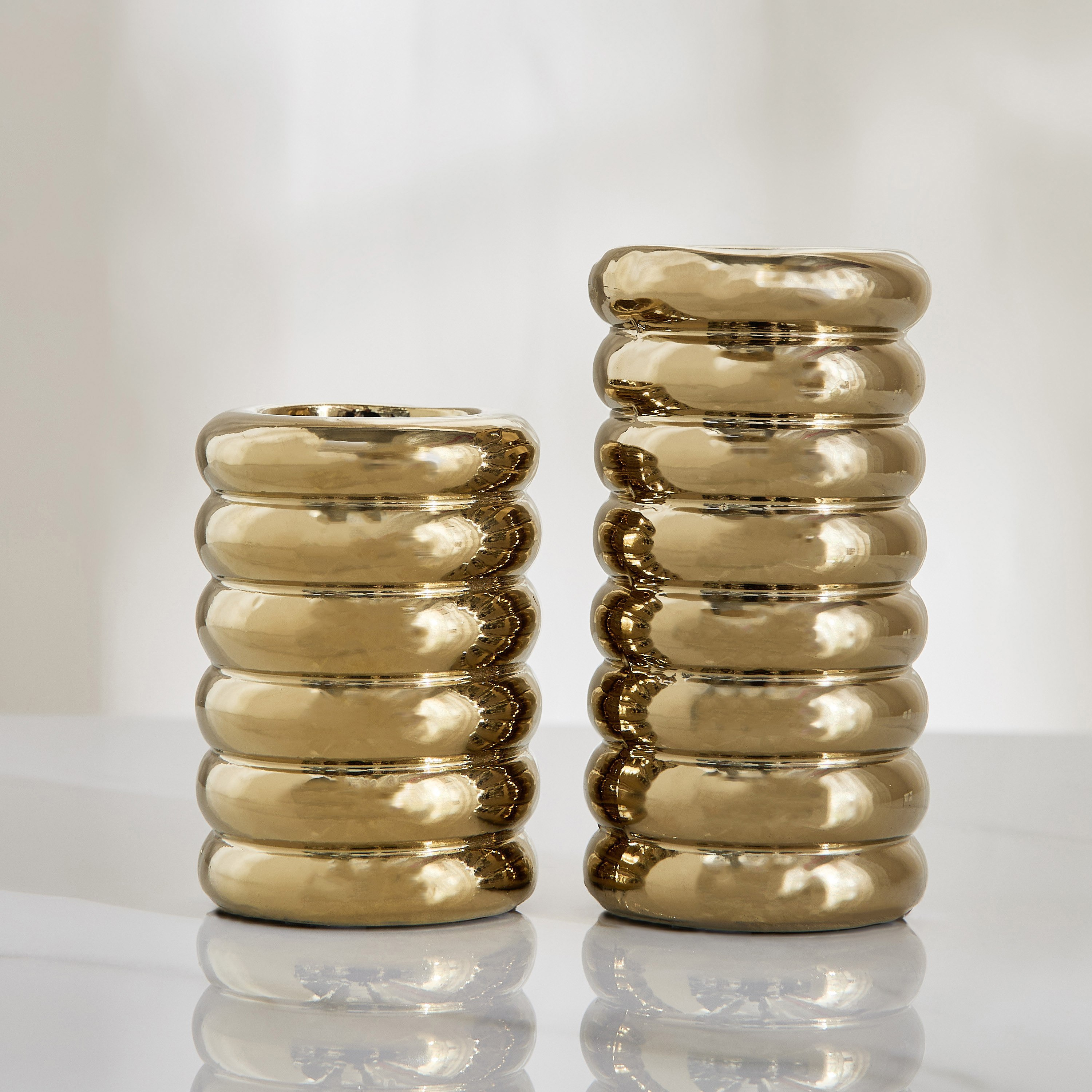 Sansa Duke 2-Piece Ceramic Ribbed Candle Pillar Candleholder Set-hbxlivingroom-decorandaccessories-candleholders-image-2